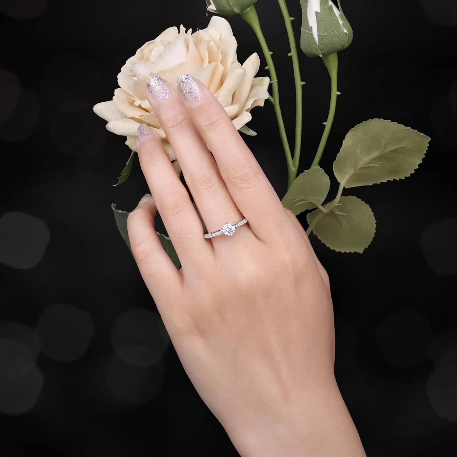 JewelryPalace 0.5ct Classico Anello Solitario Donna Argento 925 con Creato Moissanite, Diamante Simulato Anelli con Pietre Laterali, Semplice Fedine Fidanzamento in Argento Set Gioielli Donna 21 - immagine 5