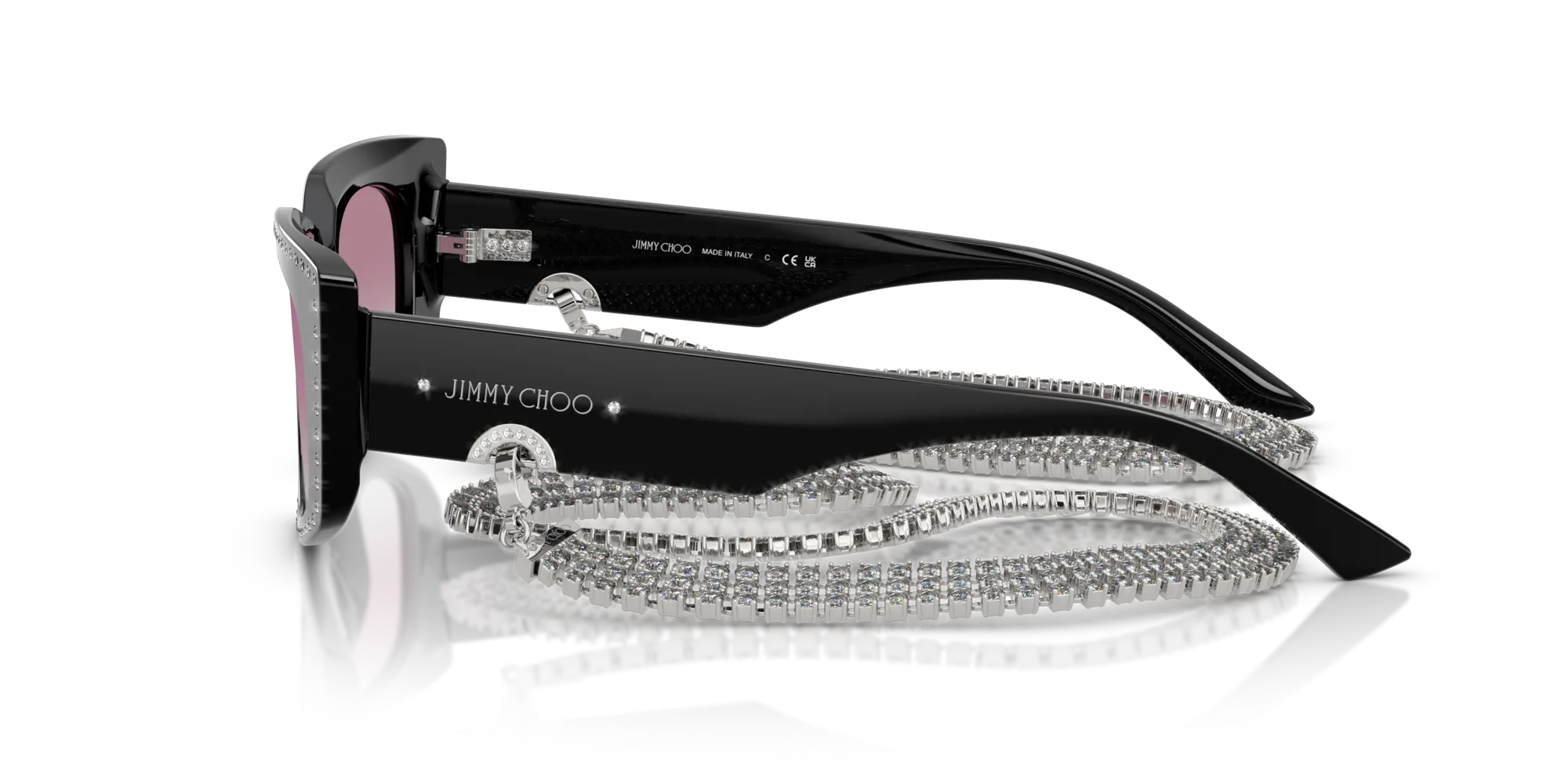 Jimmy Choo JC5033B 500058 Occhiali da sole Acetato Nero Argento Cat Eye Normale Sfumato - immagine 4
