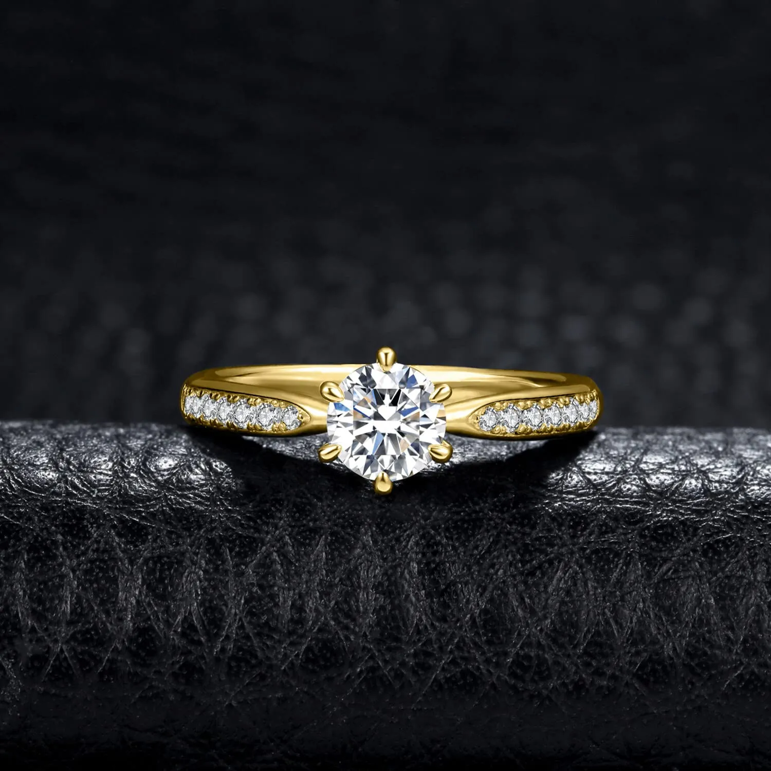 JewelryPalace 0.5ct Classico Anello Solitario Donna Argento 925 con Creato Moissanite, Diamante Simulato Anelli Dorati con Pietre Laterali, Semplice Fedine Fidanzamento in Oro Set Gioielli Donna 9.5 - immagine 2