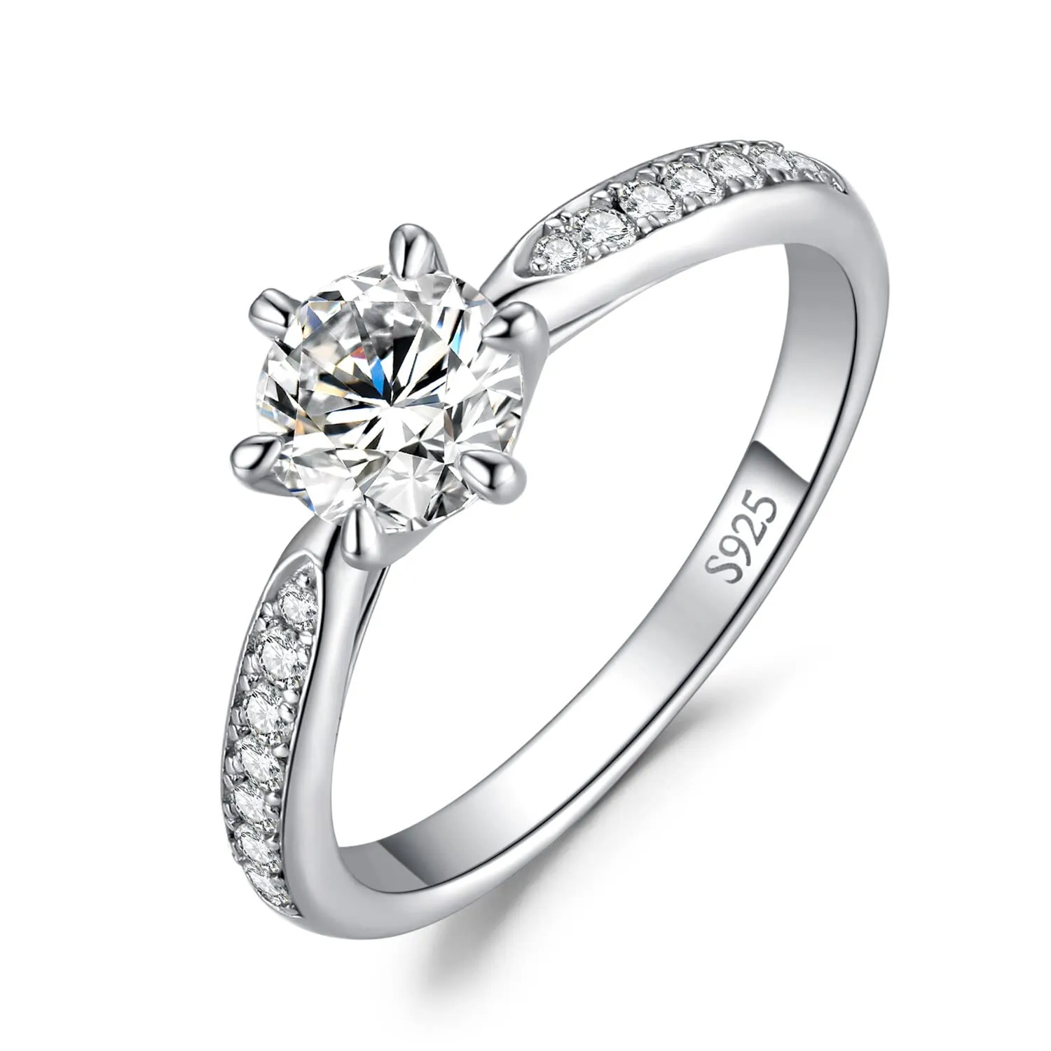 JewelryPalace 0.5ct Classico Anello Solitario Donna Argento 925 con Creato Moissanite, Diamante Simulato Anelli con Pietre Laterali, Semplice Fedine Fidanzamento in Argento Set Gioielli Donna 17 - immagine 1