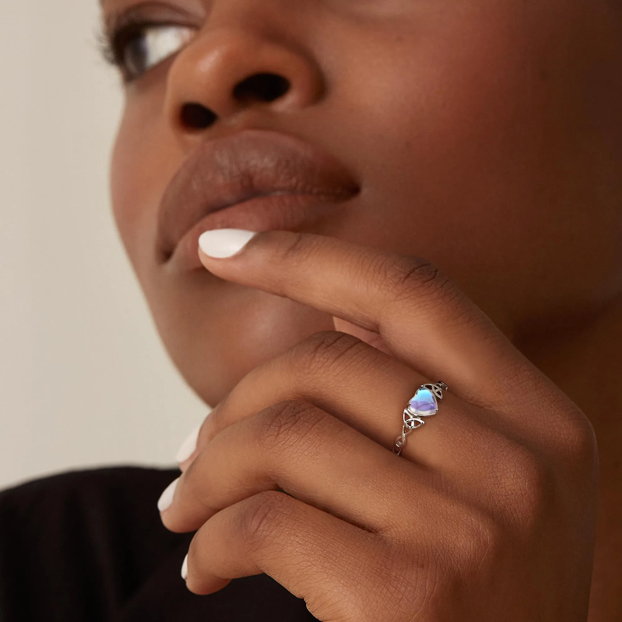 Milacolato Anello Argento 925 per Donna Ragazza Anelli Pietre di Luna Regolabile Aperte Anello CZ Triangolo Celtico Vintage, Anello Pietre Cuore Ovale Rotondo Gioielli per Lei anello-D - immagine 2
