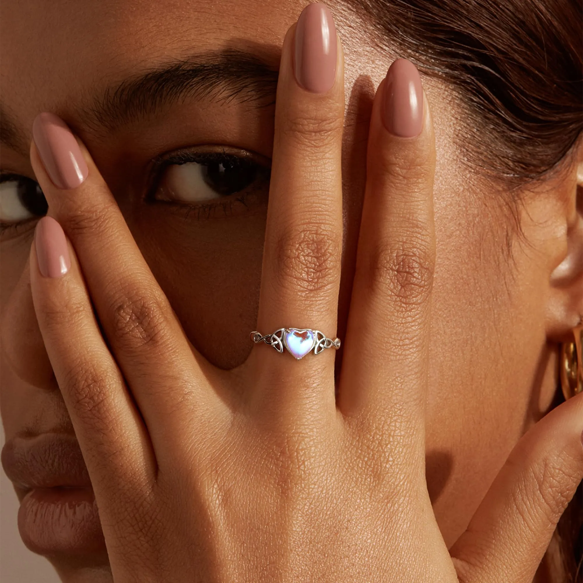 Milacolato Anello Argento 925 per Donna Ragazza Anelli Pietre di Luna Regolabile Aperte Anello CZ Triangolo Celtico Vintage, Anello Pietre Cuore Ovale Rotondo Gioielli per Lei anello-D - immagine 3