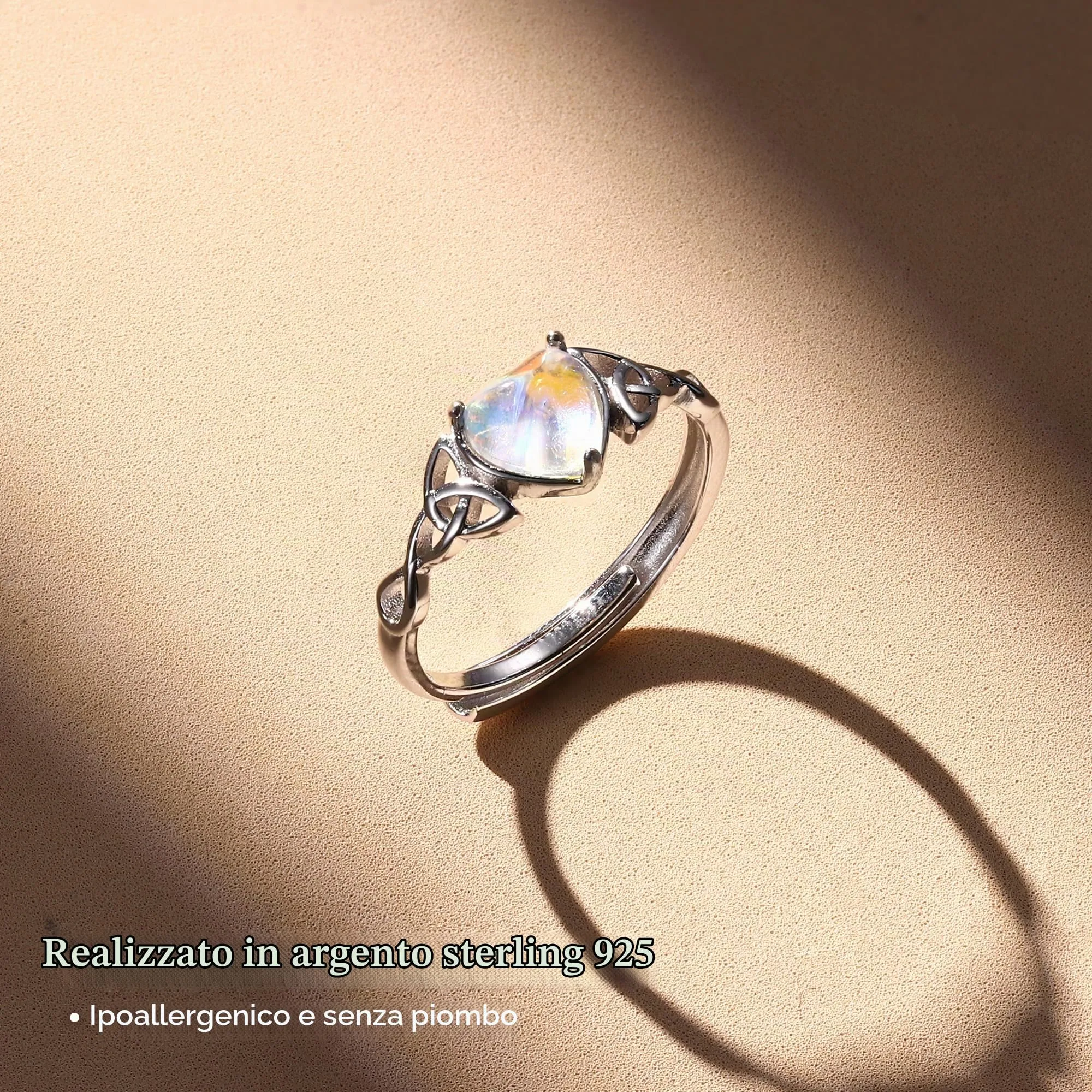 Milacolato Anello Argento 925 per Donna Ragazza Anelli Pietre di Luna Regolabile Aperte Anello CZ Triangolo Celtico Vintage, Anello Pietre Cuore Ovale Rotondo Gioielli per Lei anello-D - immagine 4