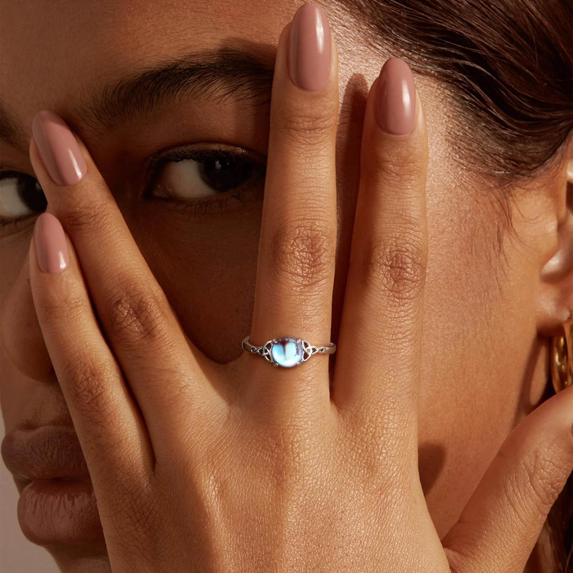 Milacolato Argento 925 Anello Regolabile per Donna - Pietre di Luna CZ con Triangolo Celtico Vintage, Cuore Ovale Rotondo Gioielli - immagine 3