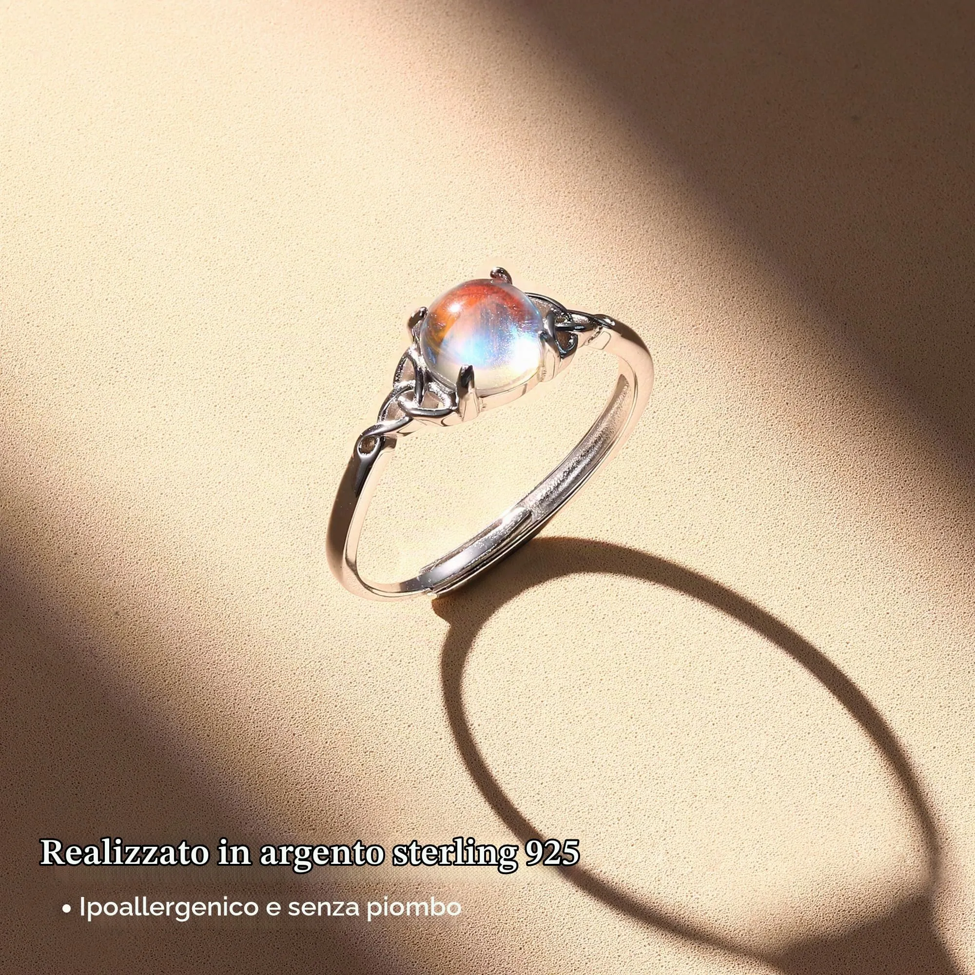 Milacolato Argento 925 Anello Regolabile per Donna - Pietre di Luna CZ con Triangolo Celtico Vintage, Cuore Ovale Rotondo Gioielli - immagine 4