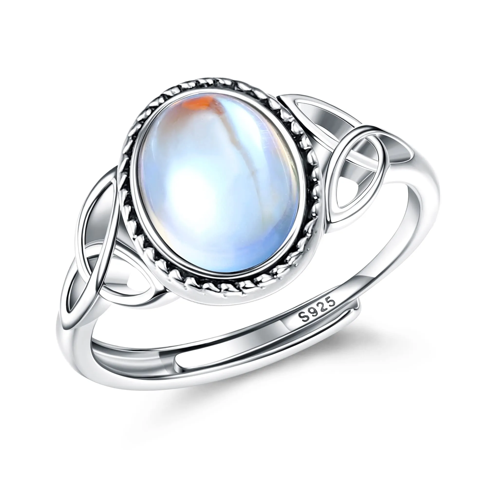 Milacolato Argento 925 Anello Regolabile per Donna - Pietre di Luna CZ Triangolo Celtico Vintage con Cuore Ovale Rotondo - immagine 1