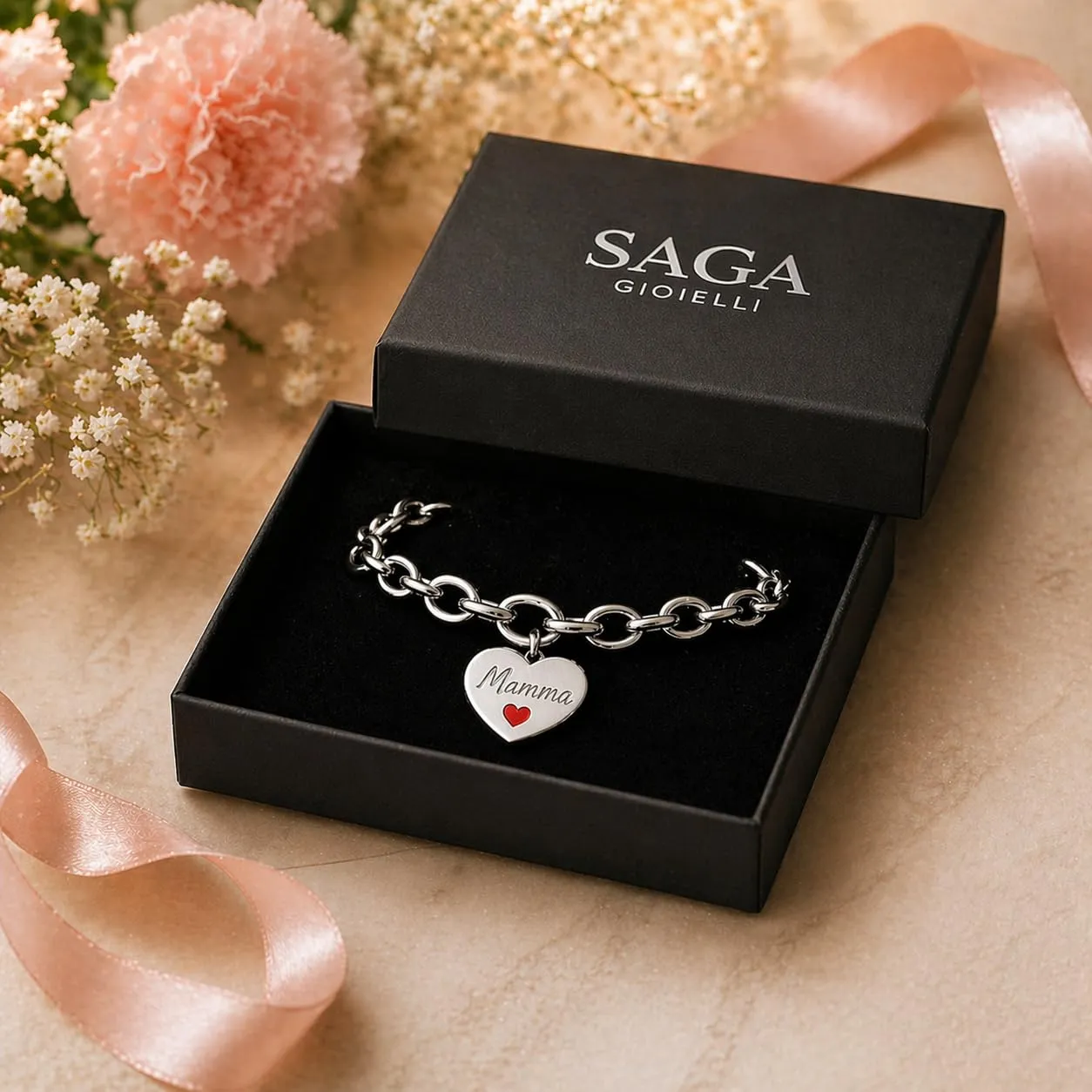 SAGA GIOIELLI® Bracciale Donna Catena Acciaio Cuore Regalo Festa Della Mamma - immagine 4
