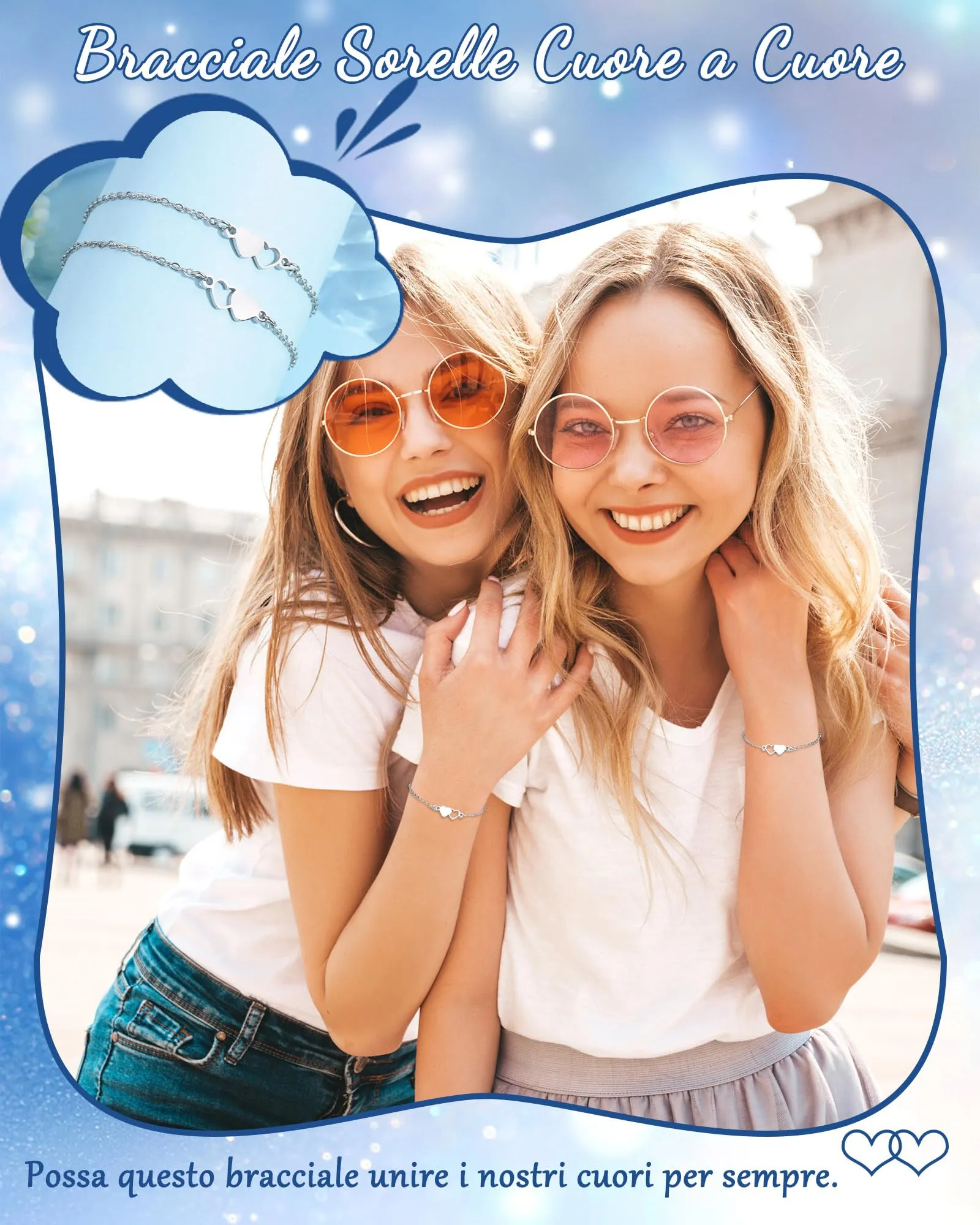SUNSH 2 Bracciali per Sorelle, Regalo per Migliori Amiche, Bracciali per Ragazze a Forma Di Cuore in Acciaio Inossidabile, Regali per Migliori Sorelle, Compleanno/Natale/Festa-2 - immagine 3