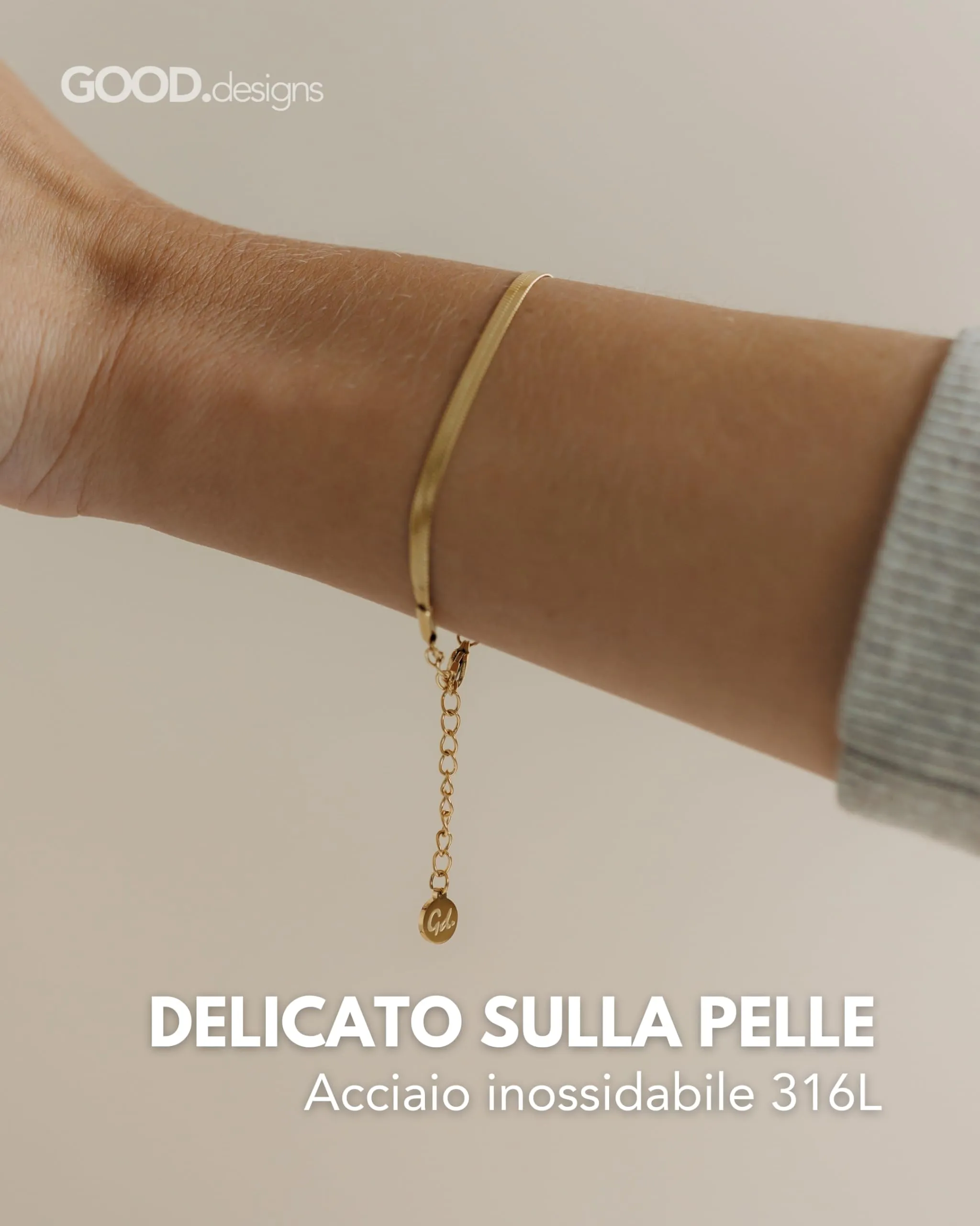 GD GOOD.designs EST. 2015 Bracciale a serpente per donna | Bracciale piatto senza ciondolo in oro | Gioielli in acciaio inox larghi 3 mm | Impermeabile - immagine 2