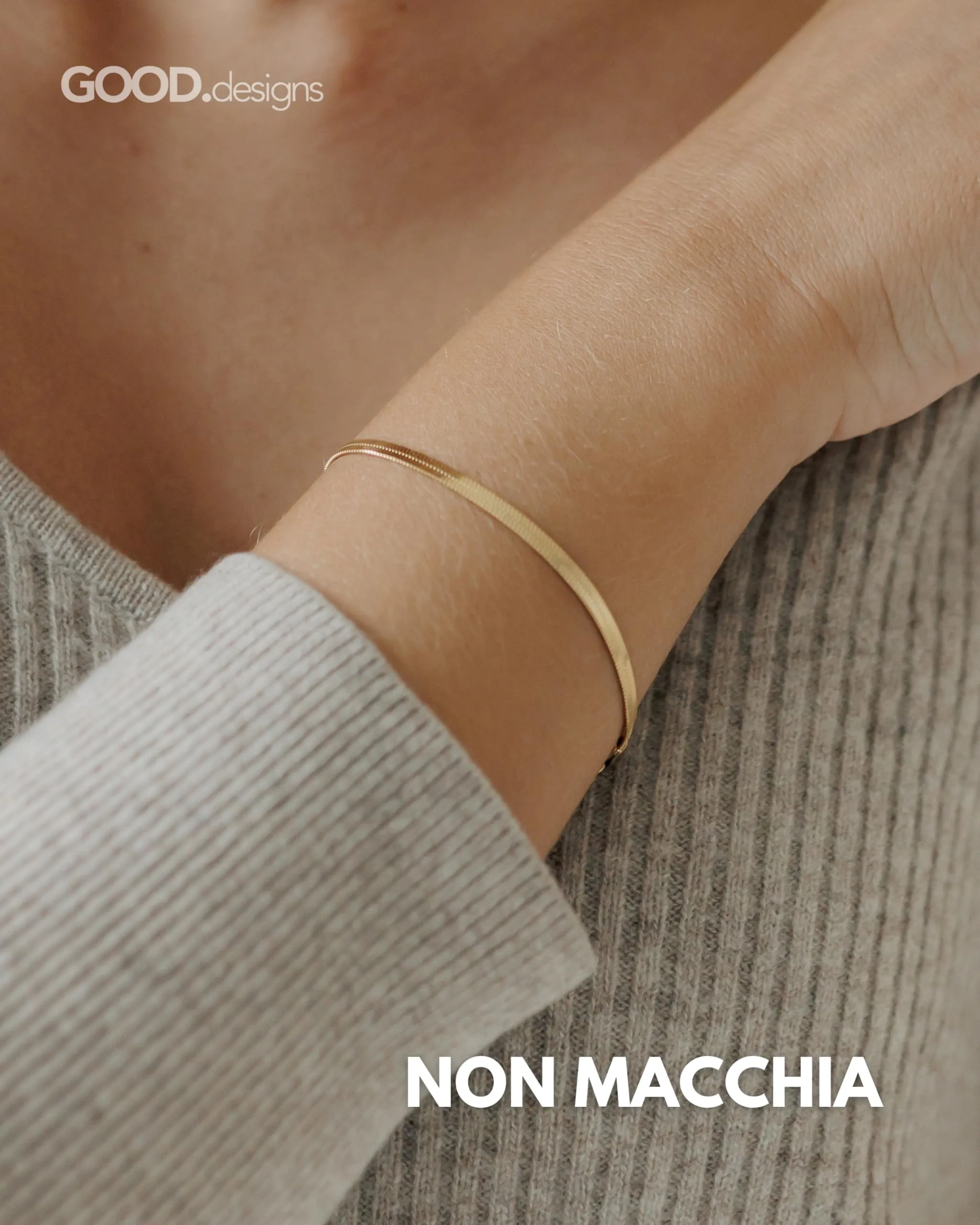 GD GOOD.designs EST. 2015 Bracciale a serpente per donna | Bracciale piatto senza ciondolo in oro | Gioielli in acciaio inox larghi 3 mm | Impermeabile - immagine 3