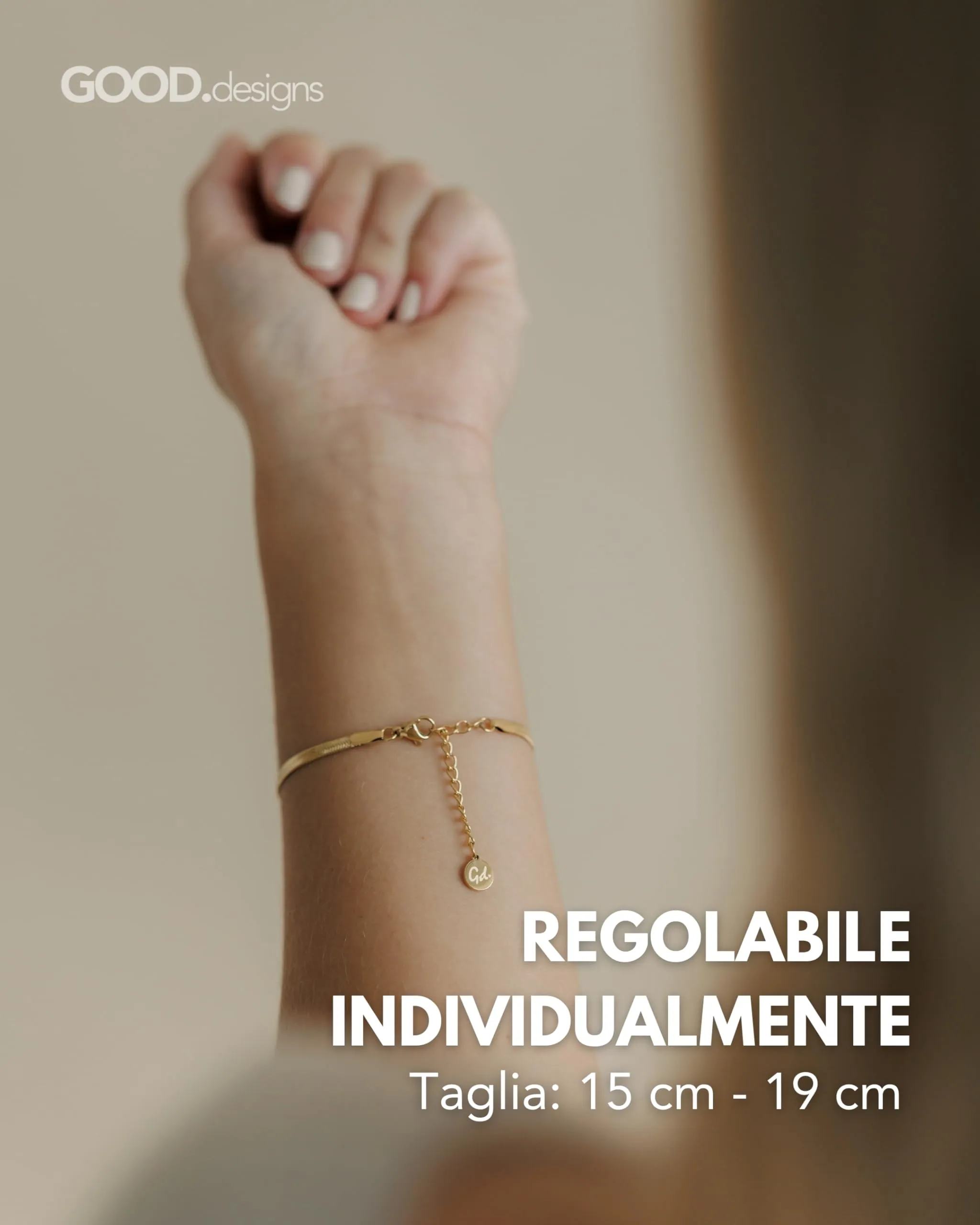 GD GOOD.designs EST. 2015 Bracciale a serpente per donna | Bracciale piatto senza ciondolo in oro | Gioielli in acciaio inox larghi 3 mm | Impermeabile - immagine 4