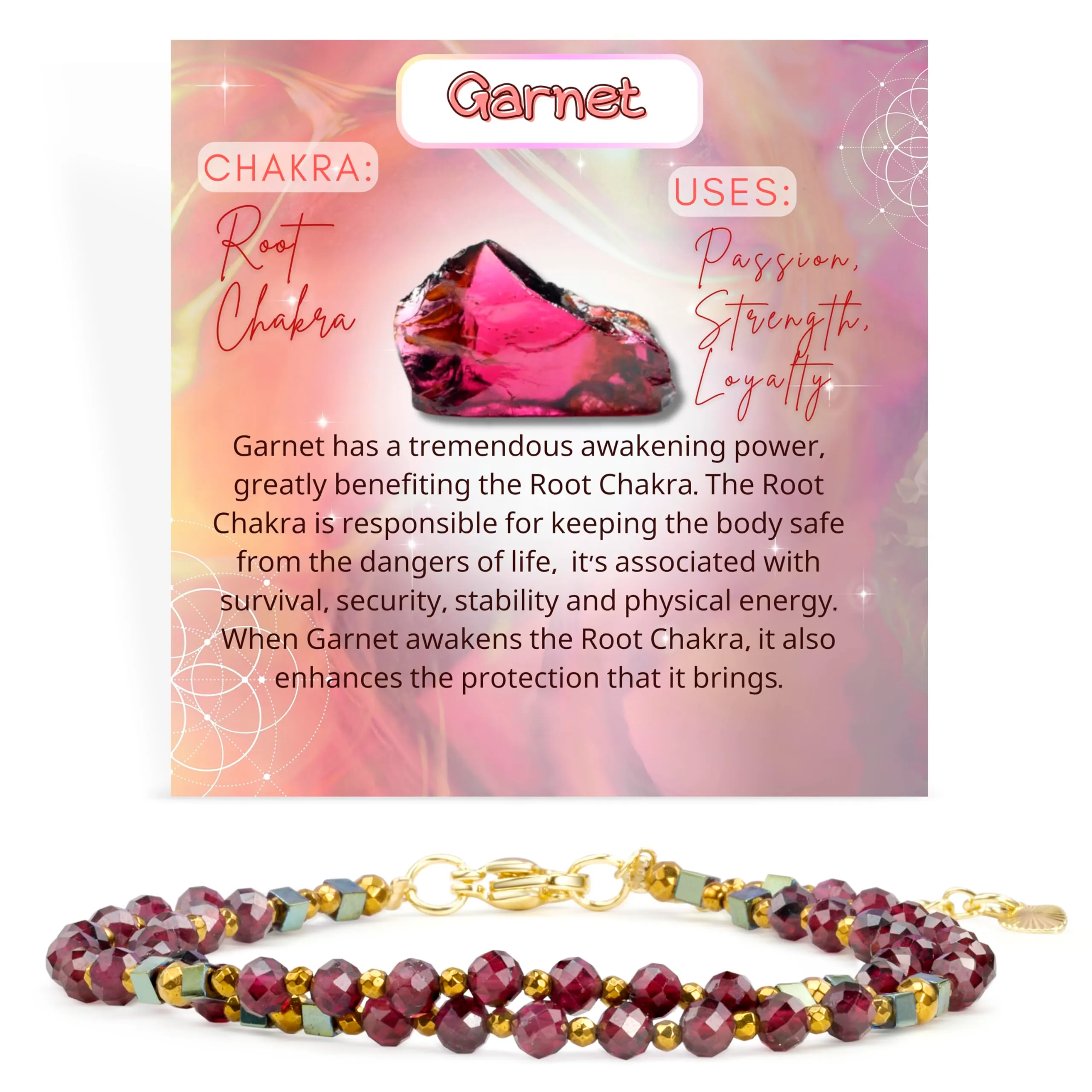Farfume Bracciale Donna Chakra 4 mm Perline Bracciali, Cristalli Pietre Naturali Gioielli Regalo per le Donne (Granato) - immagine 1