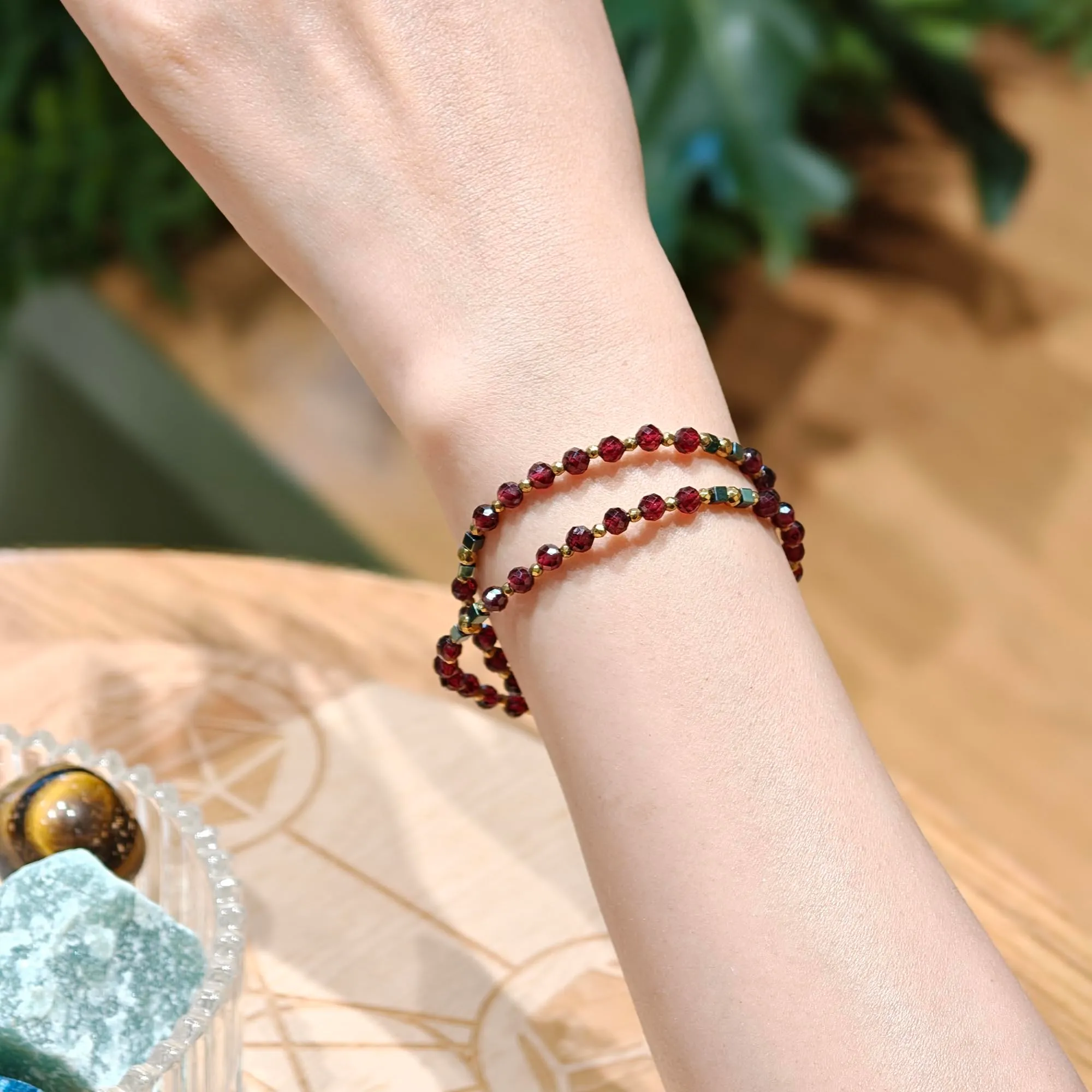 Farfume Bracciale Donna Chakra 4 mm Perline Bracciali, Cristalli Pietre Naturali Gioielli Regalo per le Donne (Granato) - immagine 3