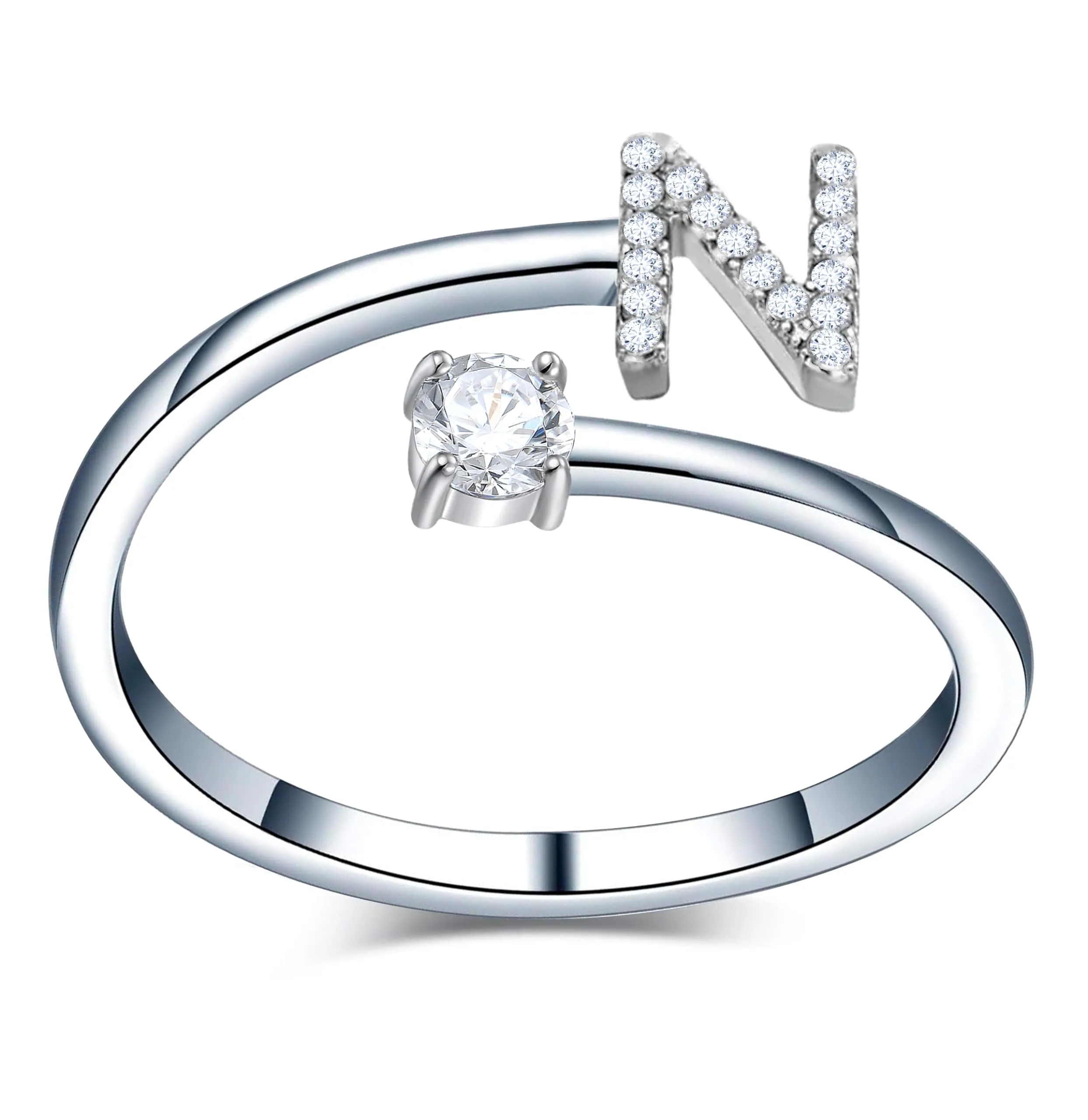 Only faith Anelli con lettera iniziale regolabile per le donne, con brillanti di zirconi, acciaio inossidabile, anelli con lettera aperta per gioielli di moda da donna - immagine 1