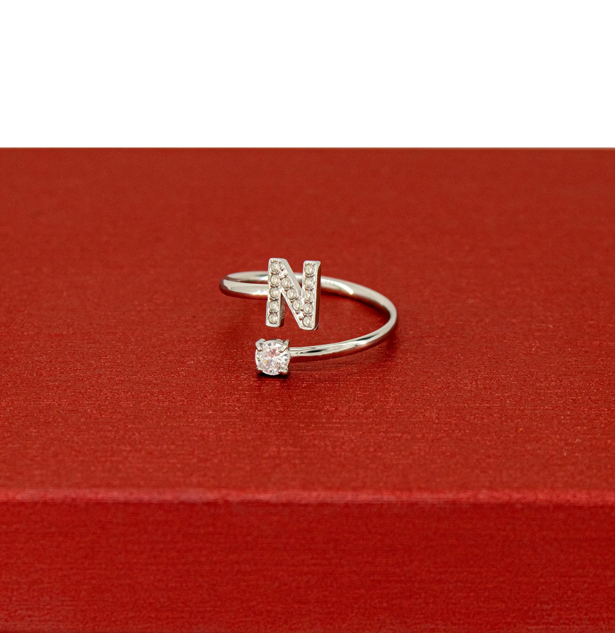 Only faith Anelli con lettera iniziale regolabile per le donne, con brillanti di zirconi, acciaio inossidabile, anelli con lettera aperta per gioielli di moda da donna - immagine 2