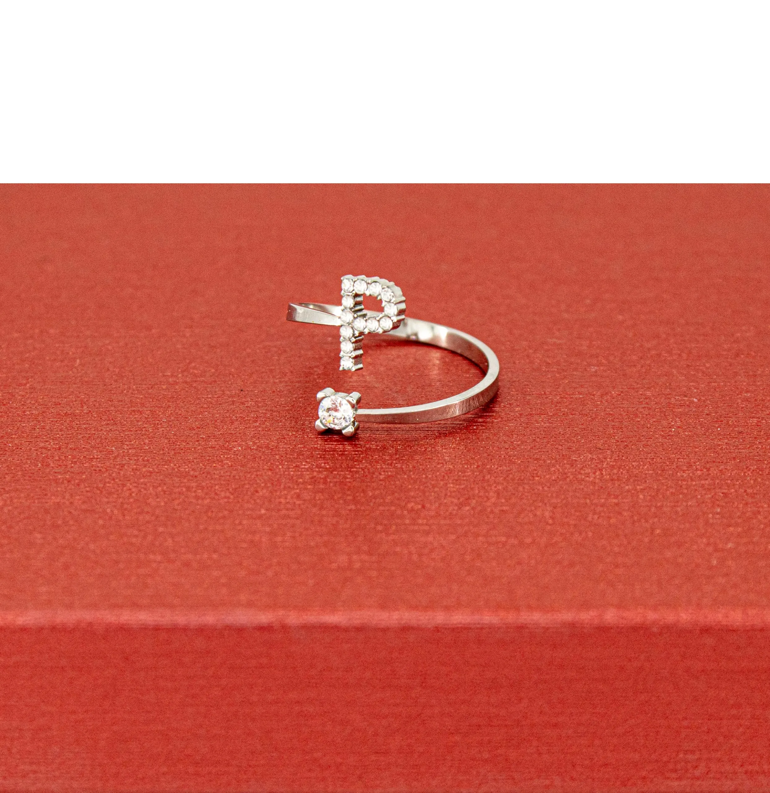 Only faith Anelli con lettera iniziale regolabile per le donne, con brillanti di zirconi, acciaio inossidabile, anelli con lettera aperta per gioielli di moda da donna - immagine 2
