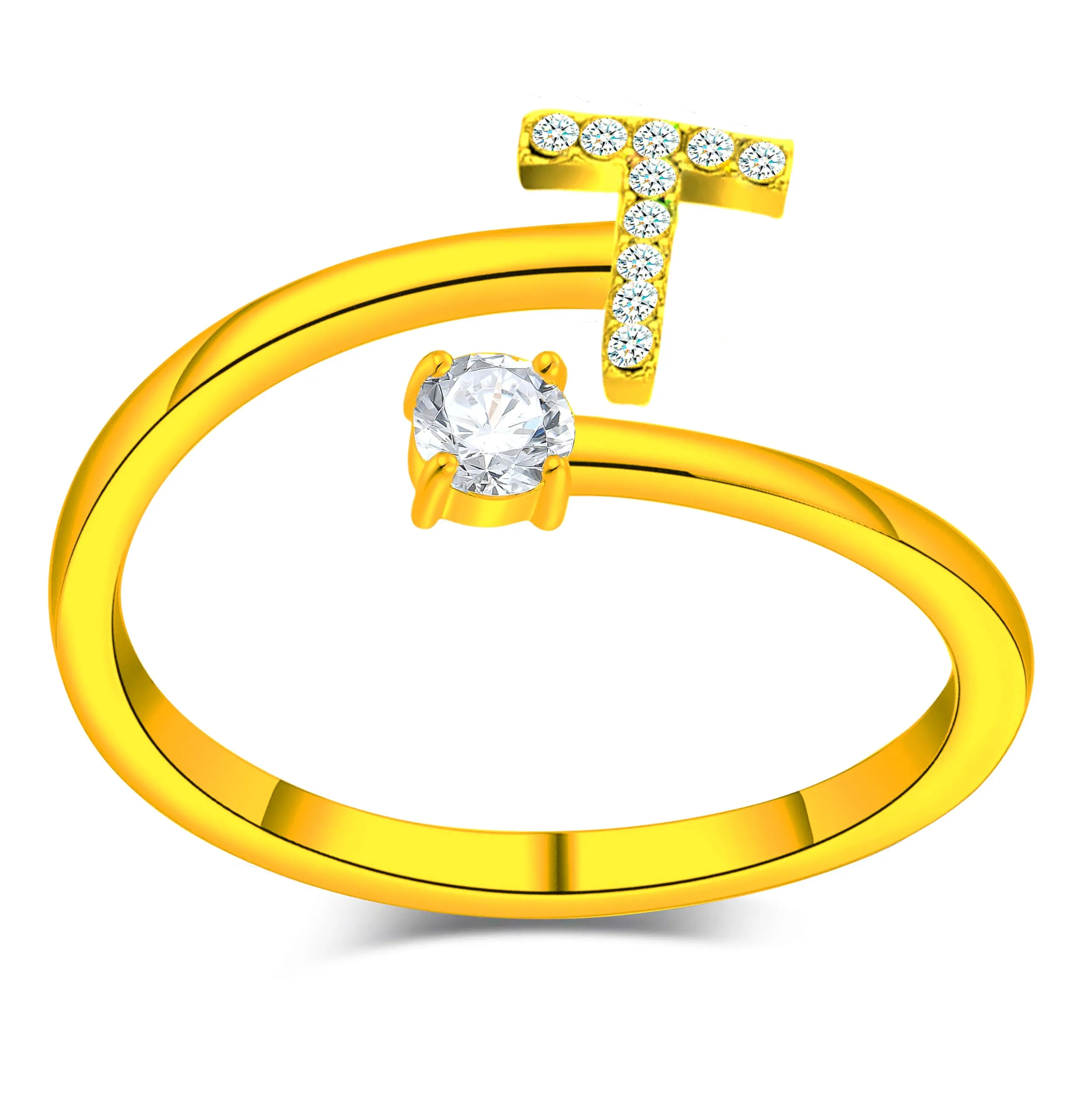 Only faith Anelli con lettera iniziale regolabile per le donne, con brillanti di zirconi, acciaio inossidabile, anelli con lettera aperta per gioielli di moda da donna - immagine 1