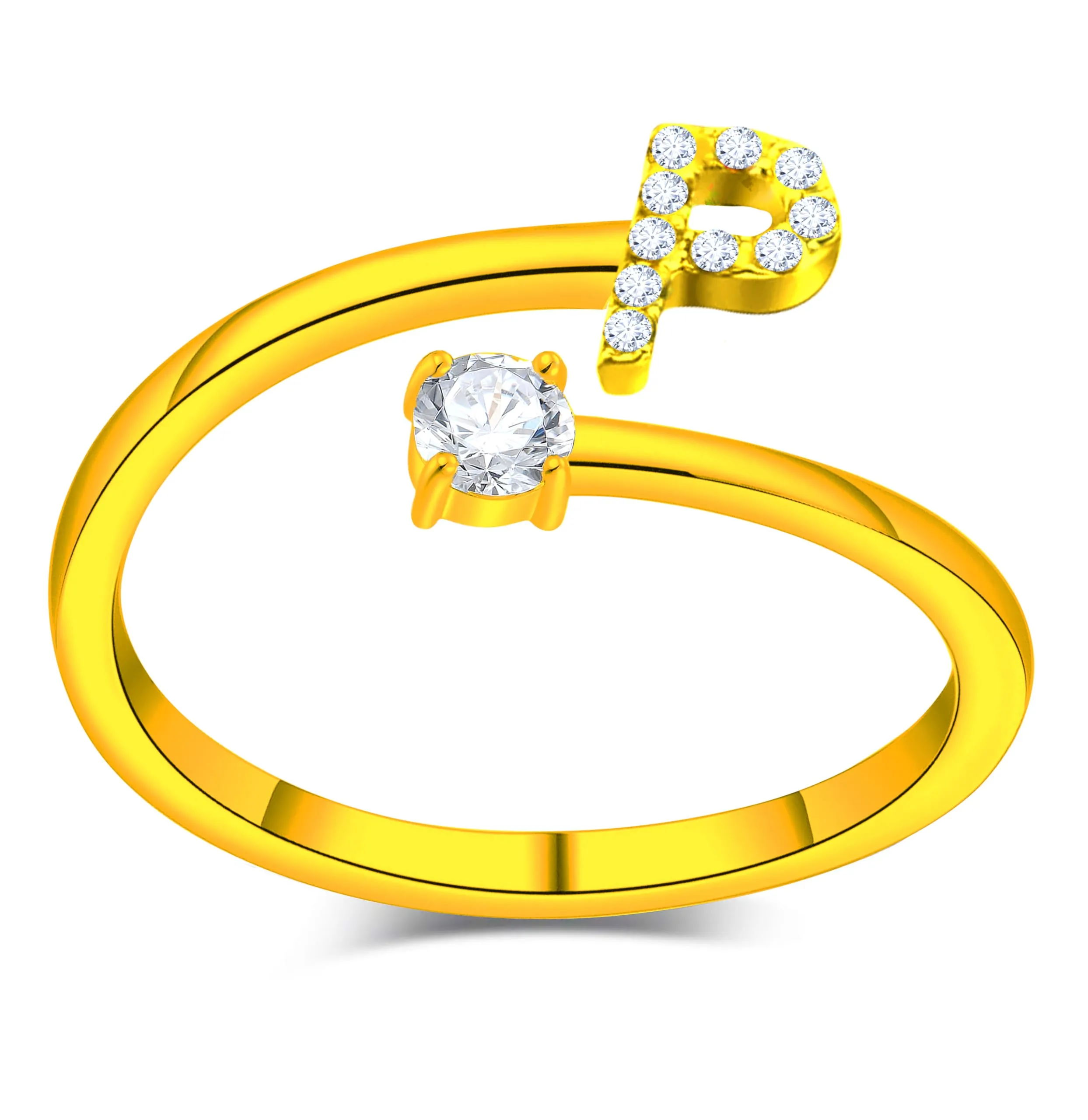 Only faith Anelli con lettera iniziale regolabile per le donne, con brillanti di zirconi, acciaio inossidabile, anelli con lettera aperta per gioielli di moda da donna - immagine 1
