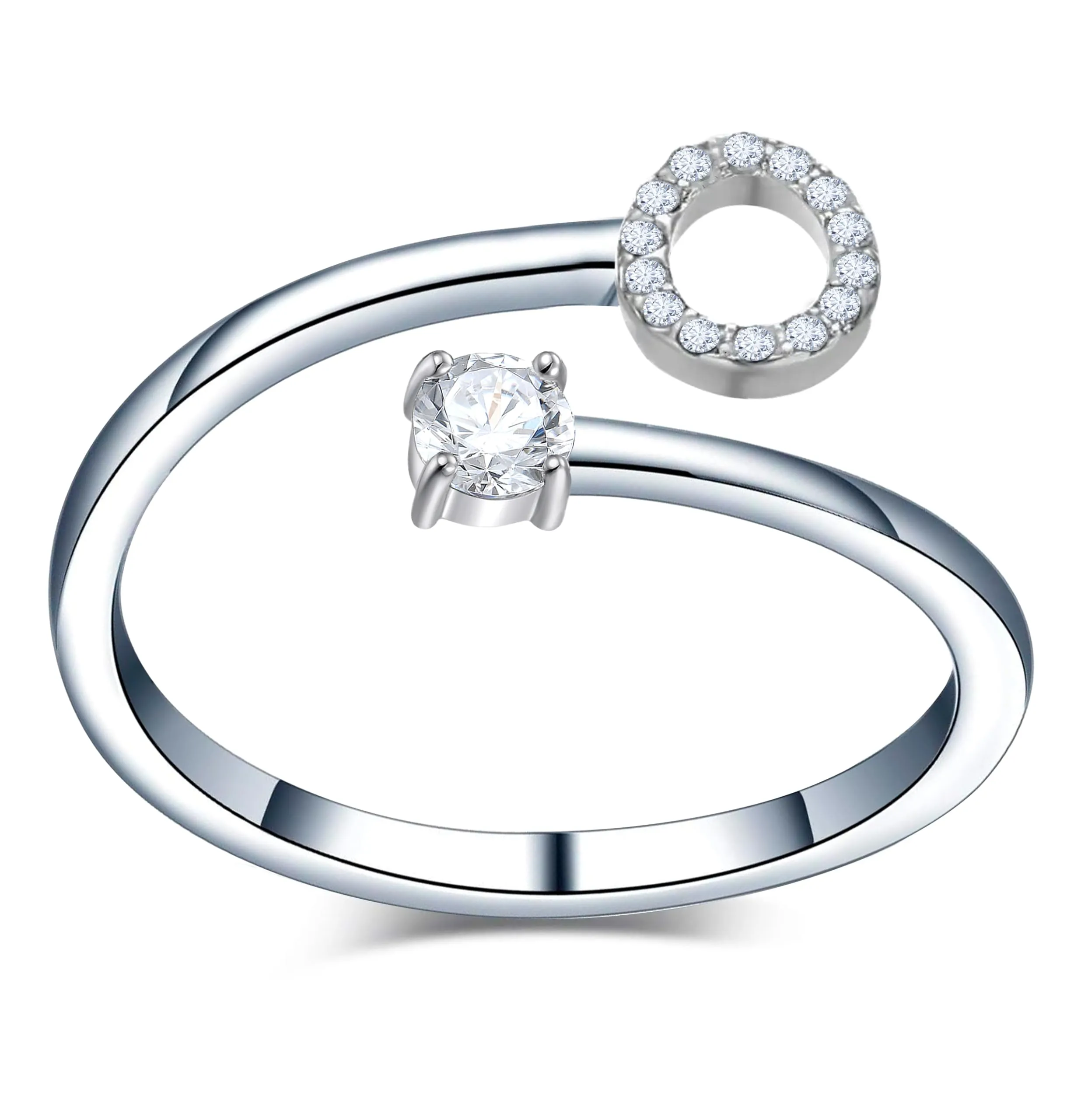 Only faith Anelli con lettera iniziale regolabile per le donne, con brillanti di zirconi, acciaio inossidabile, anelli con lettera aperta per gioielli di moda da donna - immagine 1