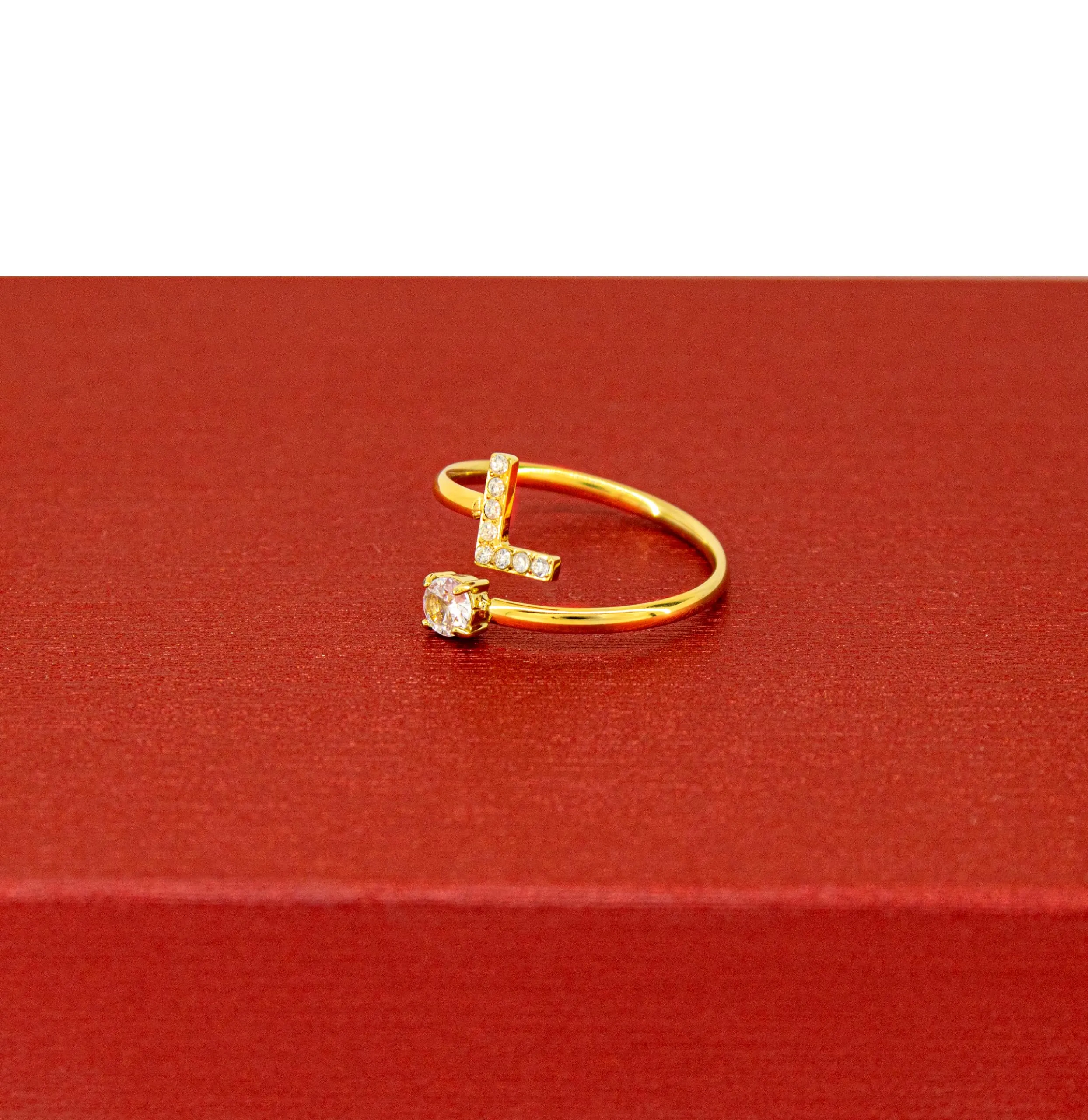 Only faith Anelli con lettera iniziale regolabile per le donne, con brillanti di zirconi, acciaio inossidabile, anelli con lettera aperta per gioielli di moda da donna - immagine 2