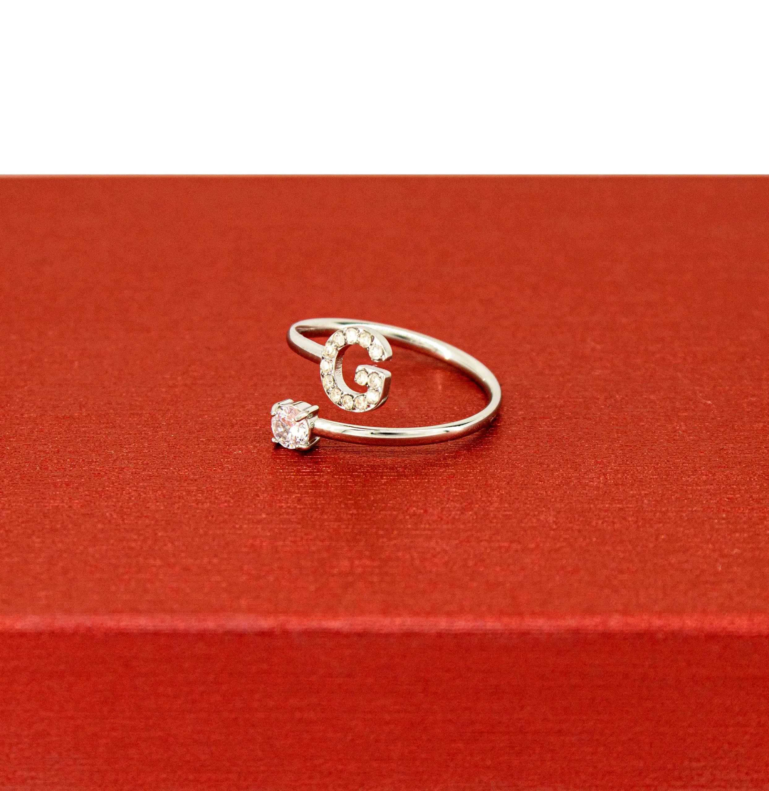 Only faith Anelli con lettera iniziale regolabile per le donne, con brillanti di zirconi, acciaio inossidabile, anelli con lettera aperta per gioielli di moda da donna - immagine 2