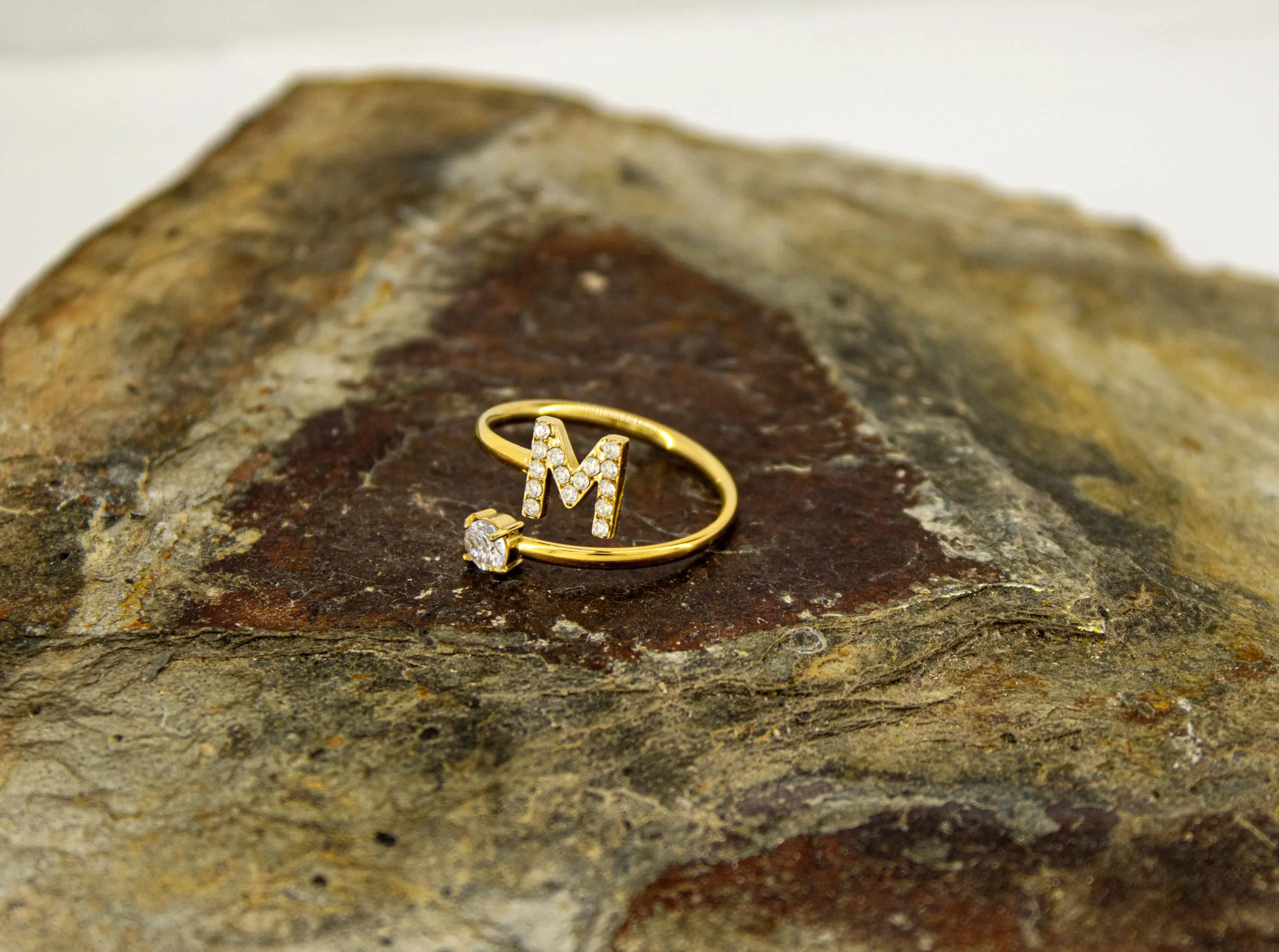 Only faith Anelli con lettera iniziale regolabile per le donne, con brillanti di zirconi, acciaio inossidabile, anelli con lettera aperta per gioielli di moda da donna - immagine 3