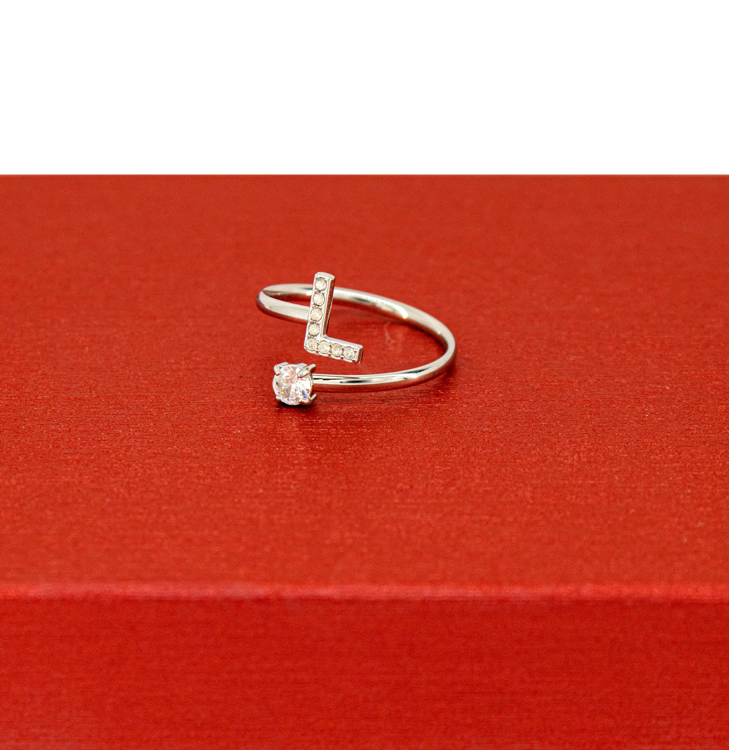 Only faith Anelli con lettera iniziale regolabile per le donne, con brillanti di zirconi, acciaio inossidabile, anelli con lettera aperta per gioielli di moda da donna - immagine 2
