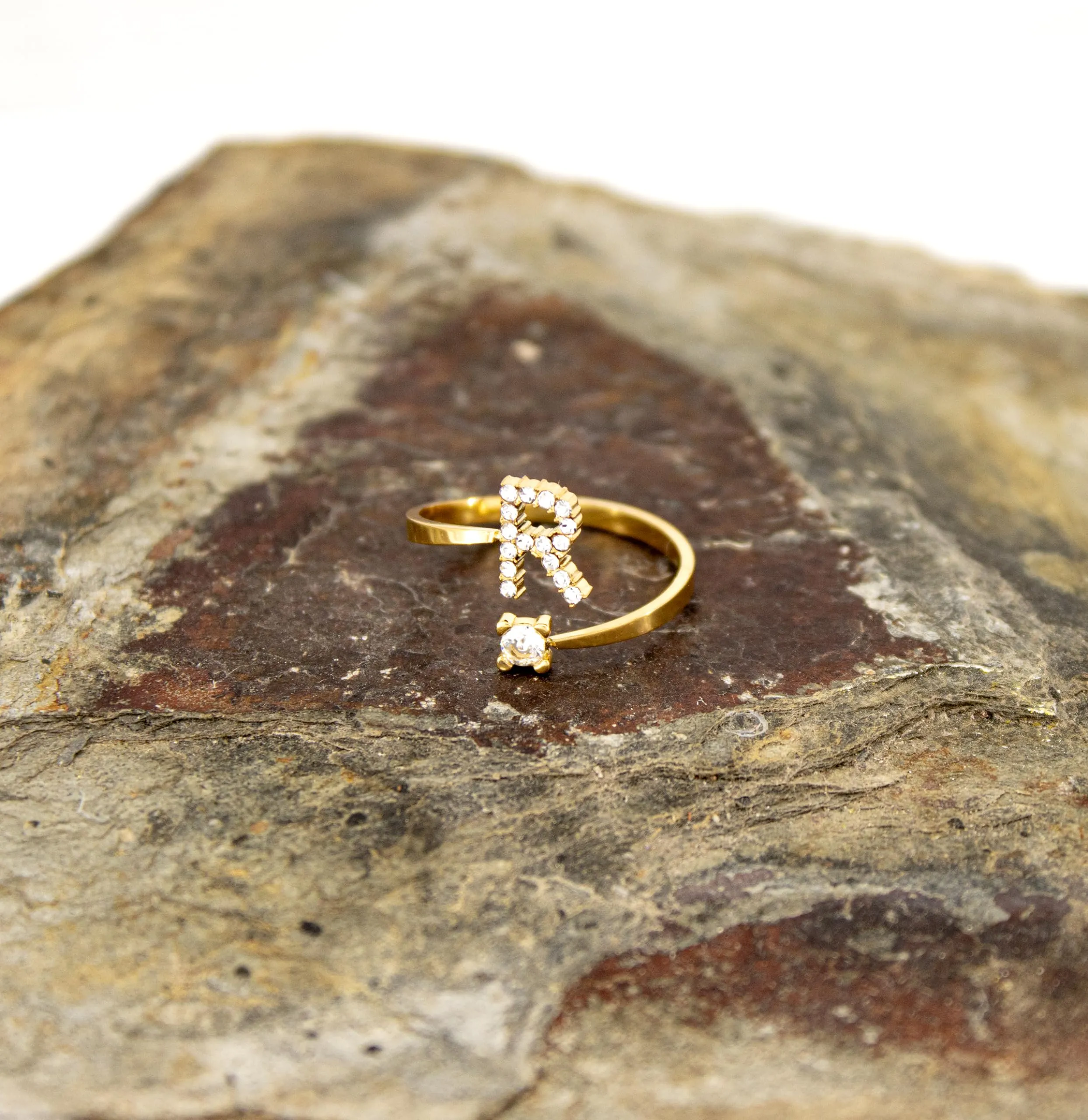 Only faith Anelli con lettera iniziale regolabile per le donne, con brillanti di zirconi, acciaio inossidabile, anelli con lettera aperta per gioielli di moda da donna - immagine 3