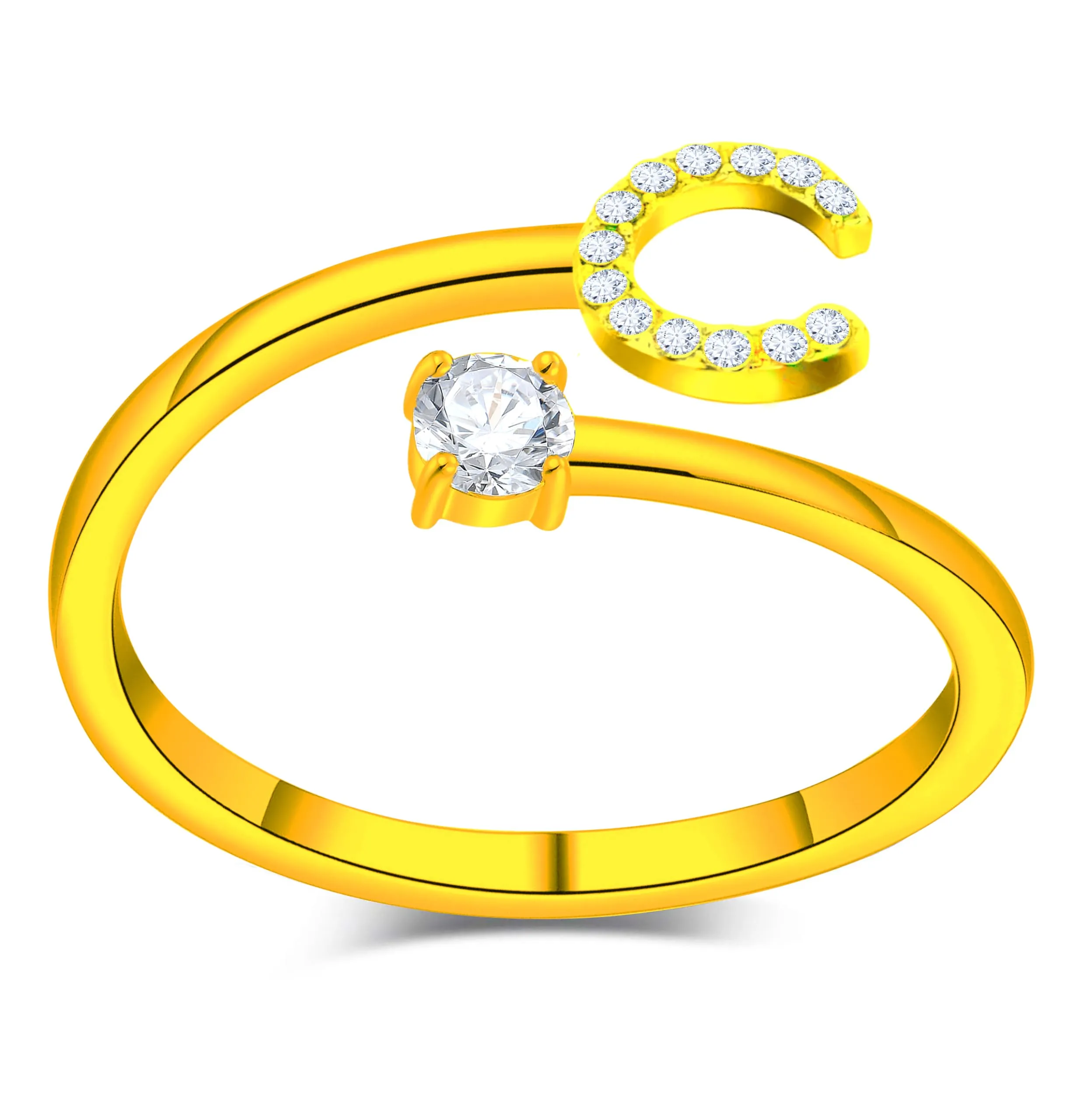 Only faith Anelli con lettera iniziale regolabile per le donne, con brillanti di zirconi, acciaio inossidabile, anelli con lettera aperta per gioielli di moda da donna - immagine 1