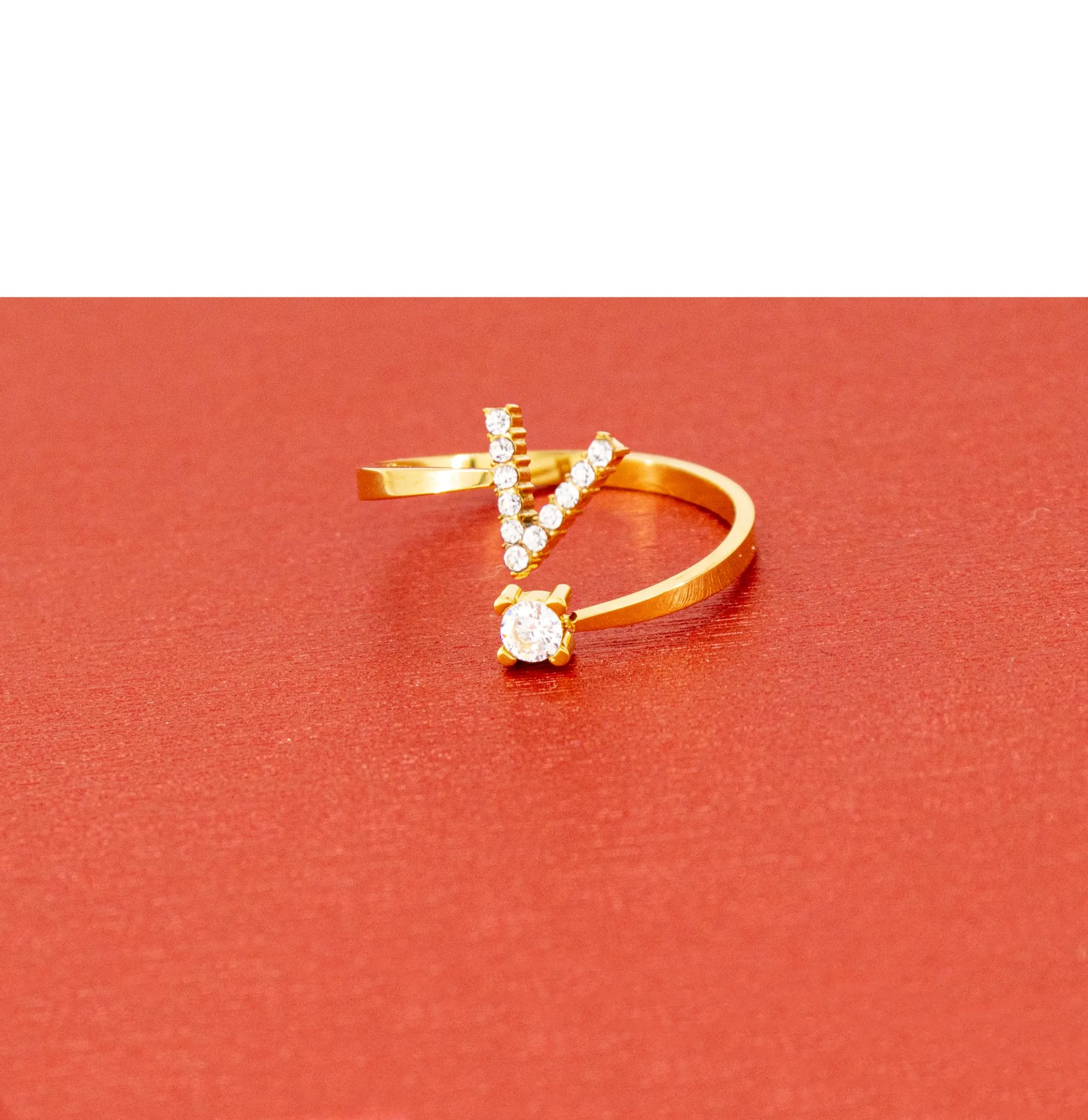 Only faith Anelli con lettera iniziale regolabile per le donne, con brillanti di zirconi, acciaio inossidabile, anelli con lettera aperta per gioielli di moda da donna - immagine 2