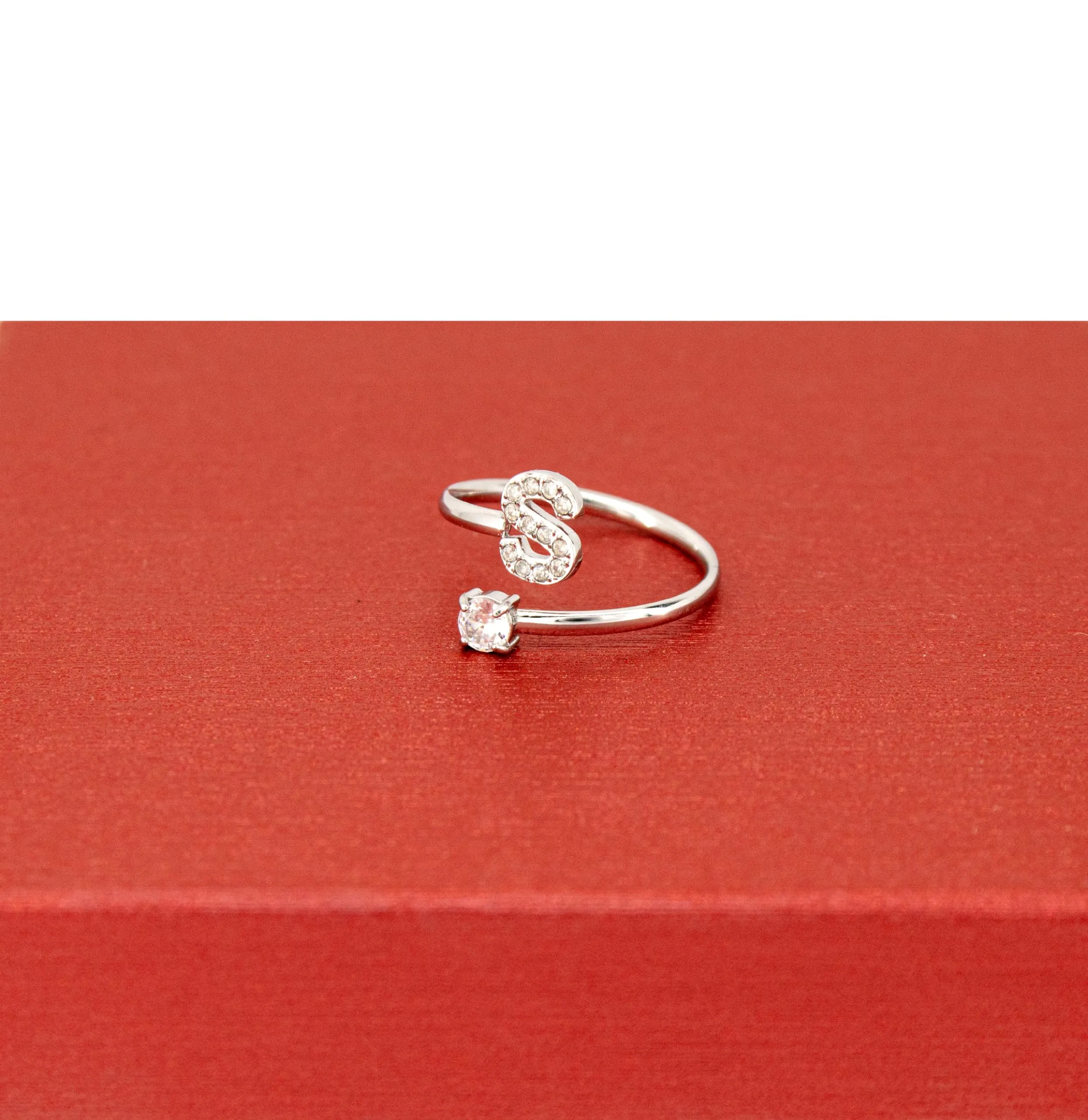 Only faith Anelli con lettera iniziale regolabile per le donne, con brillanti di zirconi, acciaio inossidabile, anelli con lettera aperta per gioielli di moda da donna - immagine 2