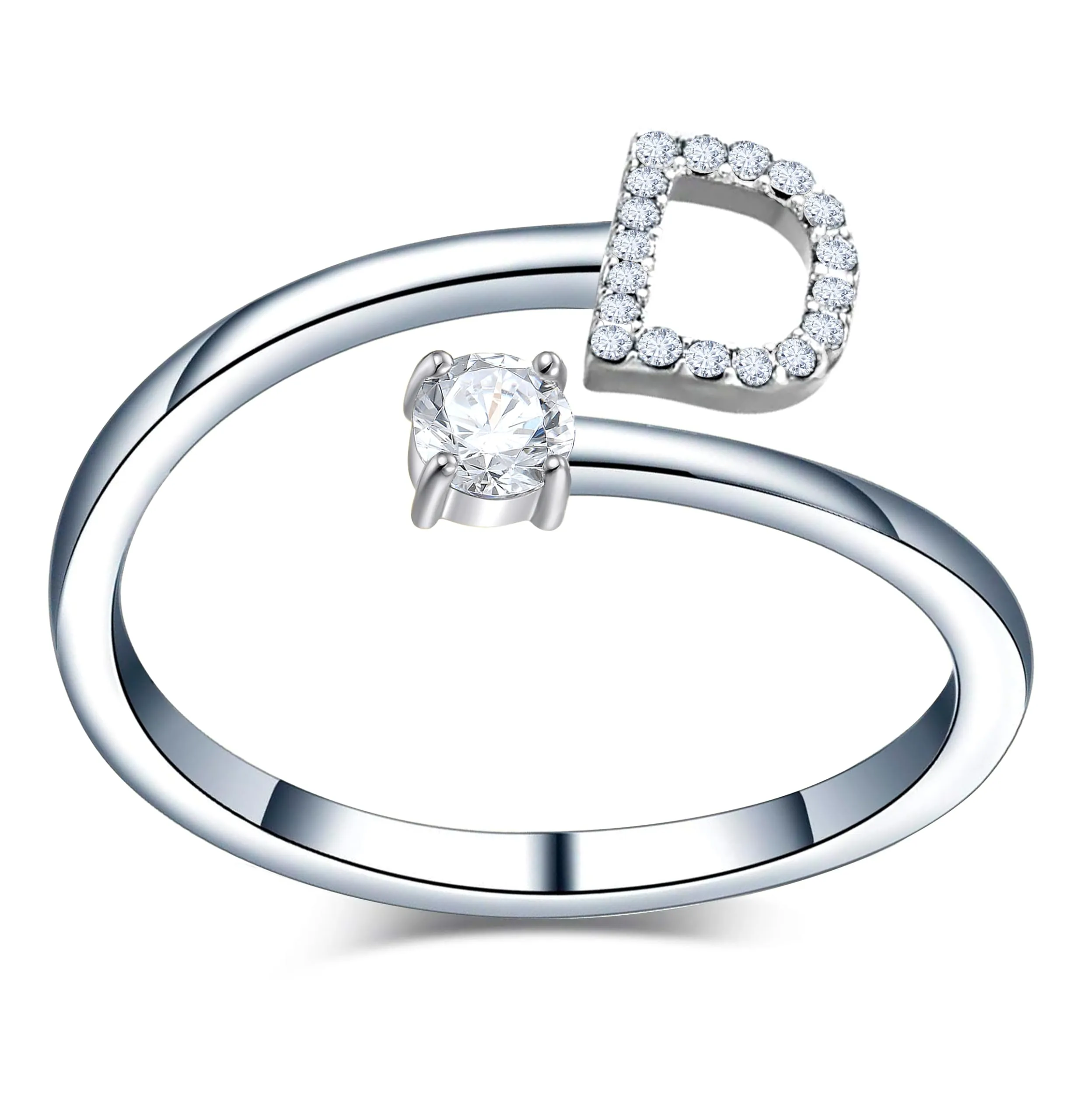 Only faith Anelli con lettera iniziale regolabile per le donne, con brillanti di zirconi, acciaio inossidabile, anelli con lettera aperta per gioielli di moda da donna - immagine 1