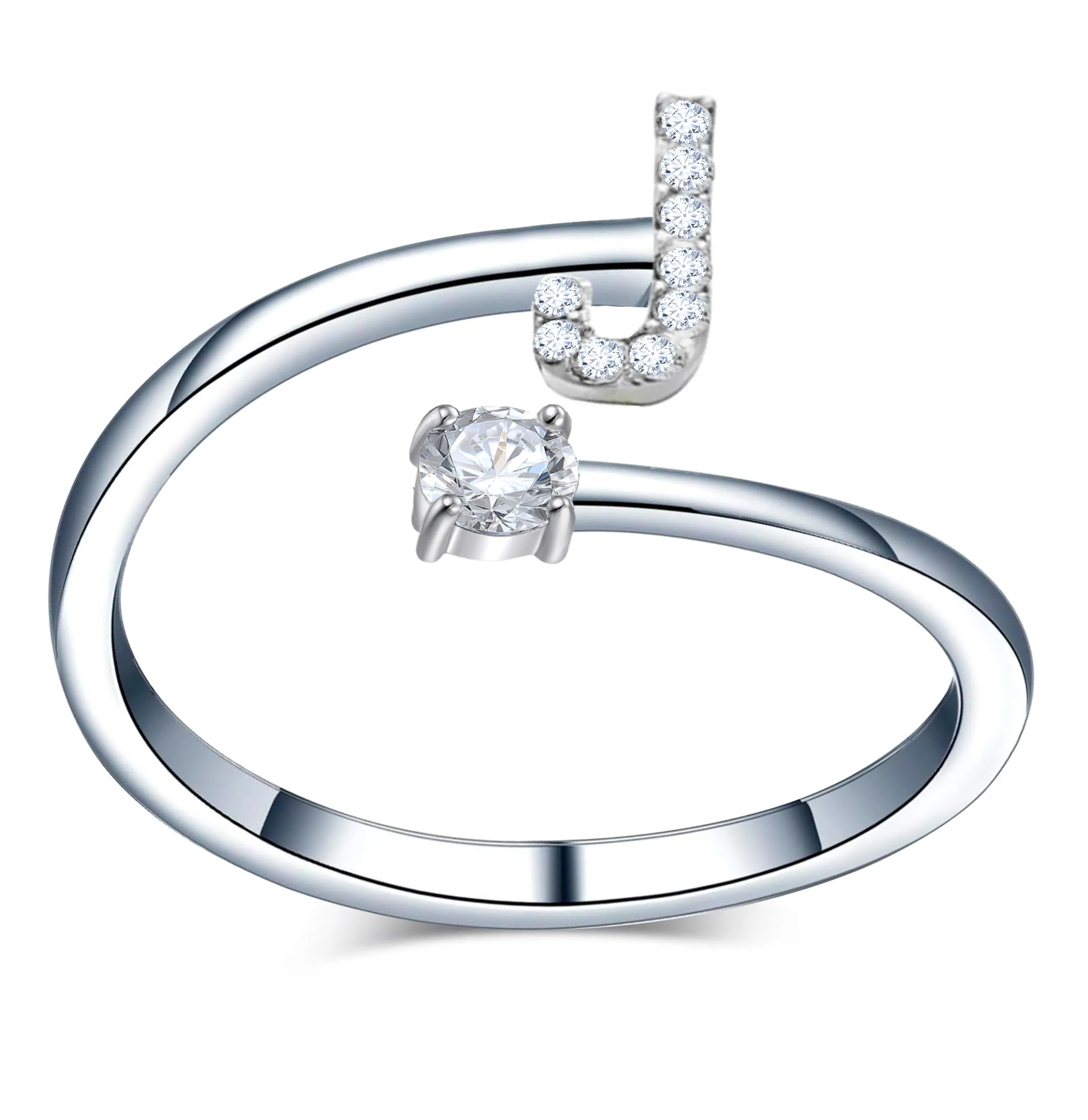 Only faith Anelli con lettera iniziale regolabile per le donne, con brillanti di zirconi, acciaio inossidabile, anelli con lettera aperta per gioielli di moda da donna - immagine 1
