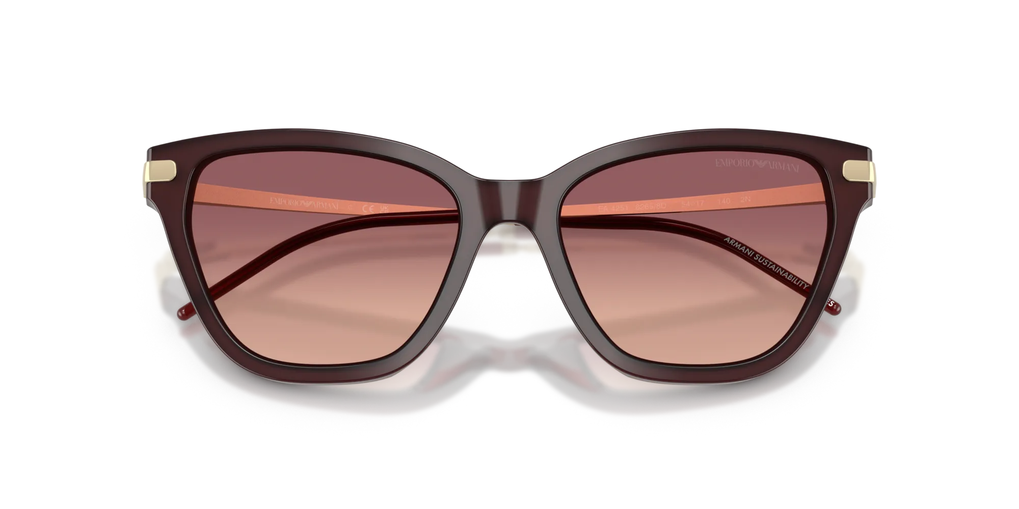 Emporio Armani EA4251 62658D Occhiali da sole Acetato Bordeaux Rosa Cat Eye Normale Sfumato - immagine 2