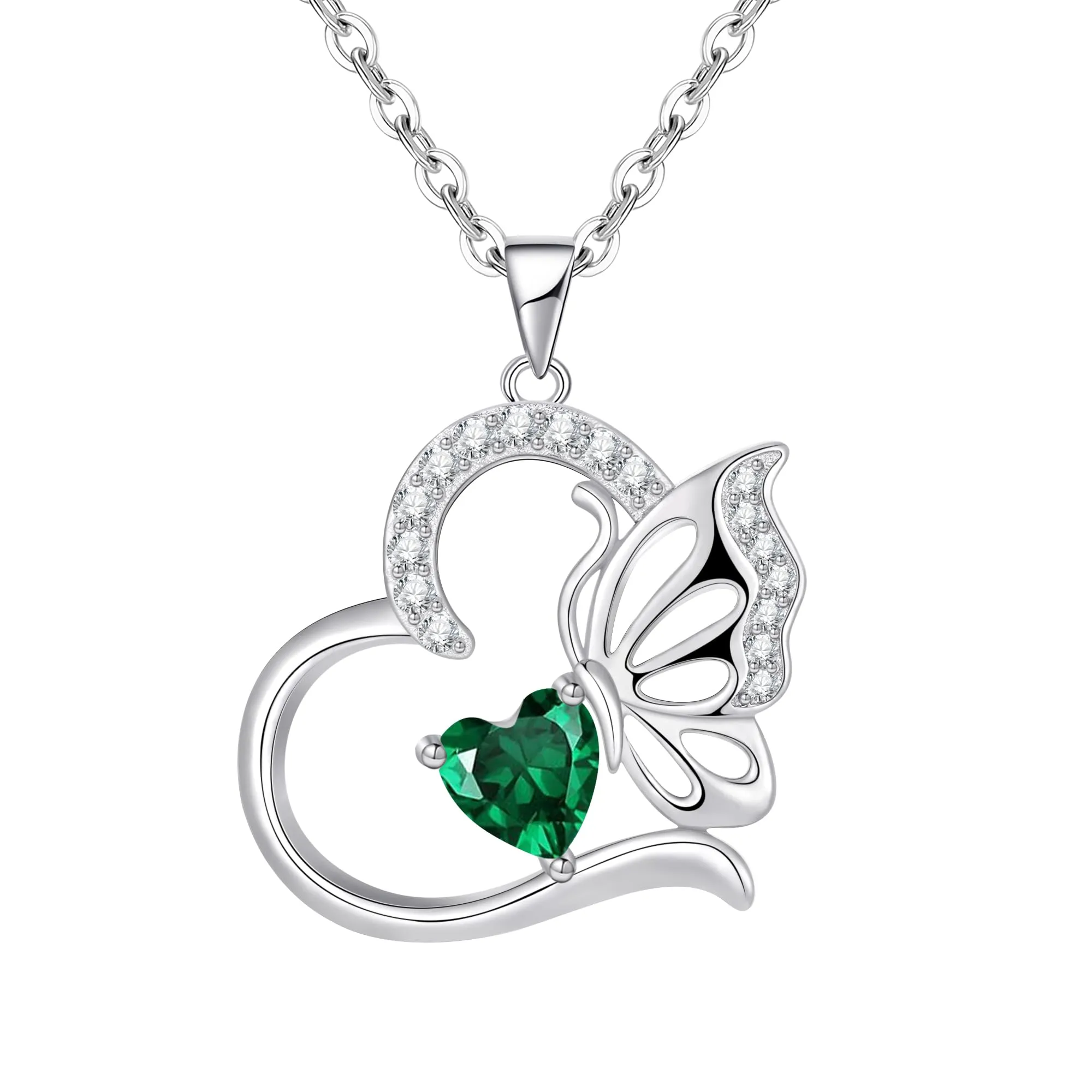 Collana Donna Argento 925 Collana Cuore Farfalla Maggio Birthstone Necklace Idee Regalo Gioielli Donna per Mogile/Sorella/Amiche Regali Anniversario Compleanno Festa della Mamma Valentin’s Day - immagine 1