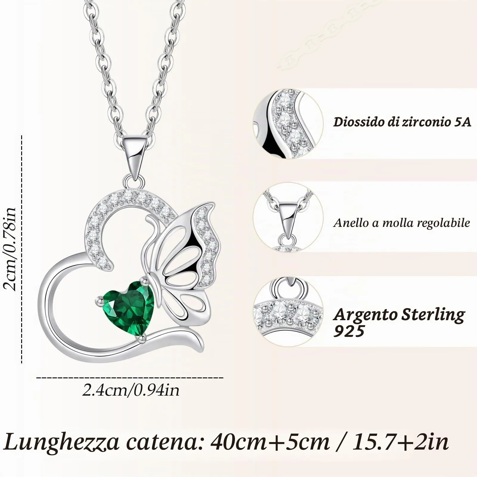 Collana Donna Argento 925 Collana Cuore Farfalla Maggio Birthstone Necklace Idee Regalo Gioielli Donna per Mogile/Sorella/Amiche Regali Anniversario Compleanno Festa della Mamma Valentin’s Day - immagine 2