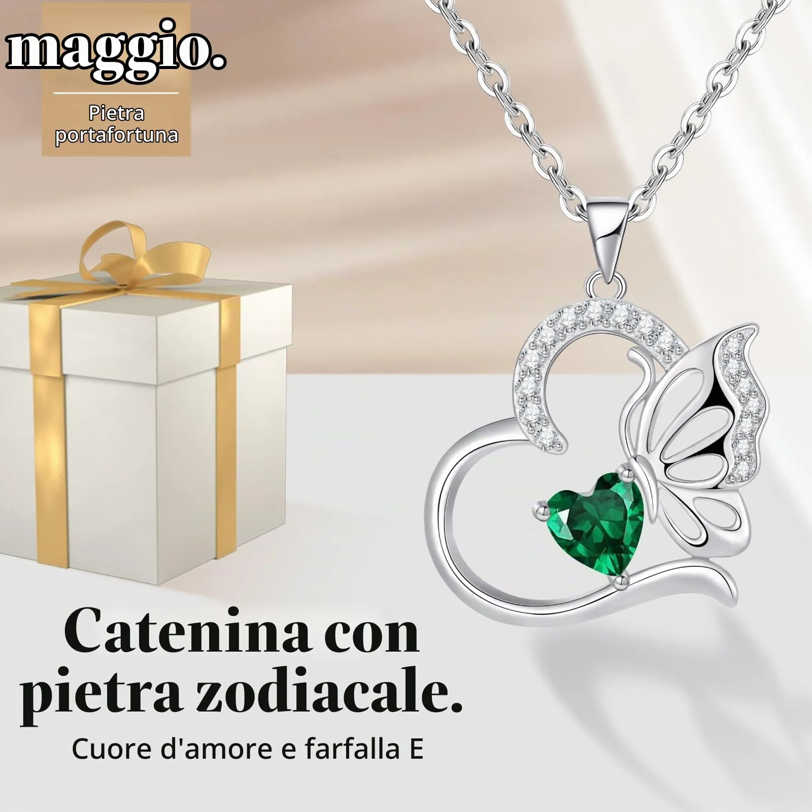 Collana Donna Argento 925 Collana Cuore Farfalla Maggio Birthstone Necklace Idee Regalo Gioielli Donna per Mogile/Sorella/Amiche Regali Anniversario Compleanno Festa della Mamma Valentin’s Day - immagine 4