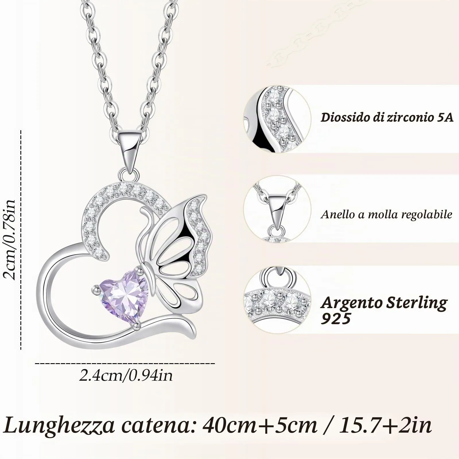 Collana Donna Argento 925 Collana Cuore Farfalla Giugno Birthstone Necklace Idee Regalo Gioielli Donna per Mogile/Sorella/Amiche Regali Anniversario Compleanno Festa della Mamma Valentin’s Day - immagine 2