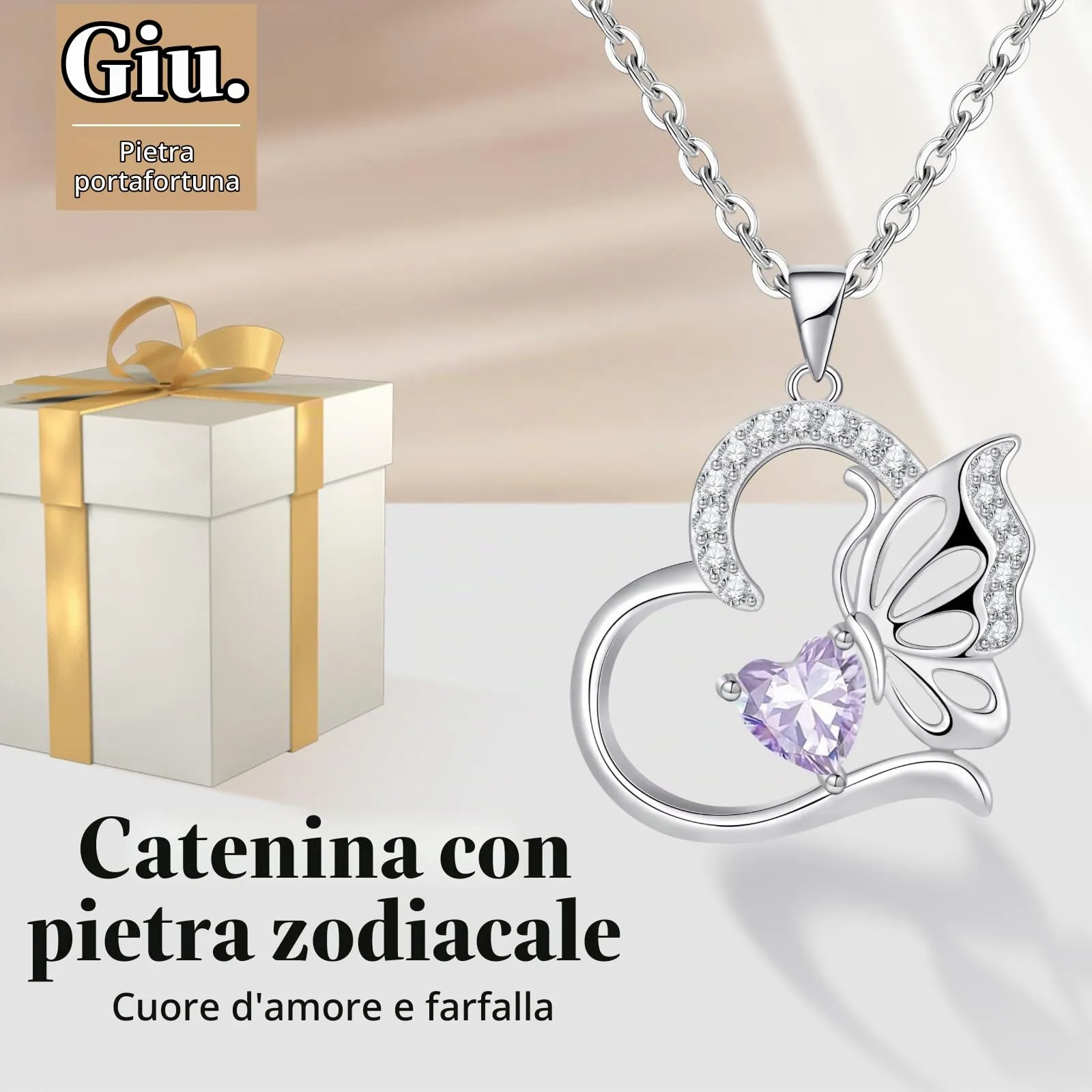 Collana Donna Argento 925 Collana Cuore Farfalla Giugno Birthstone Necklace Idee Regalo Gioielli Donna per Mogile/Sorella/Amiche Regali Anniversario Compleanno Festa della Mamma Valentin’s Day - immagine 4
