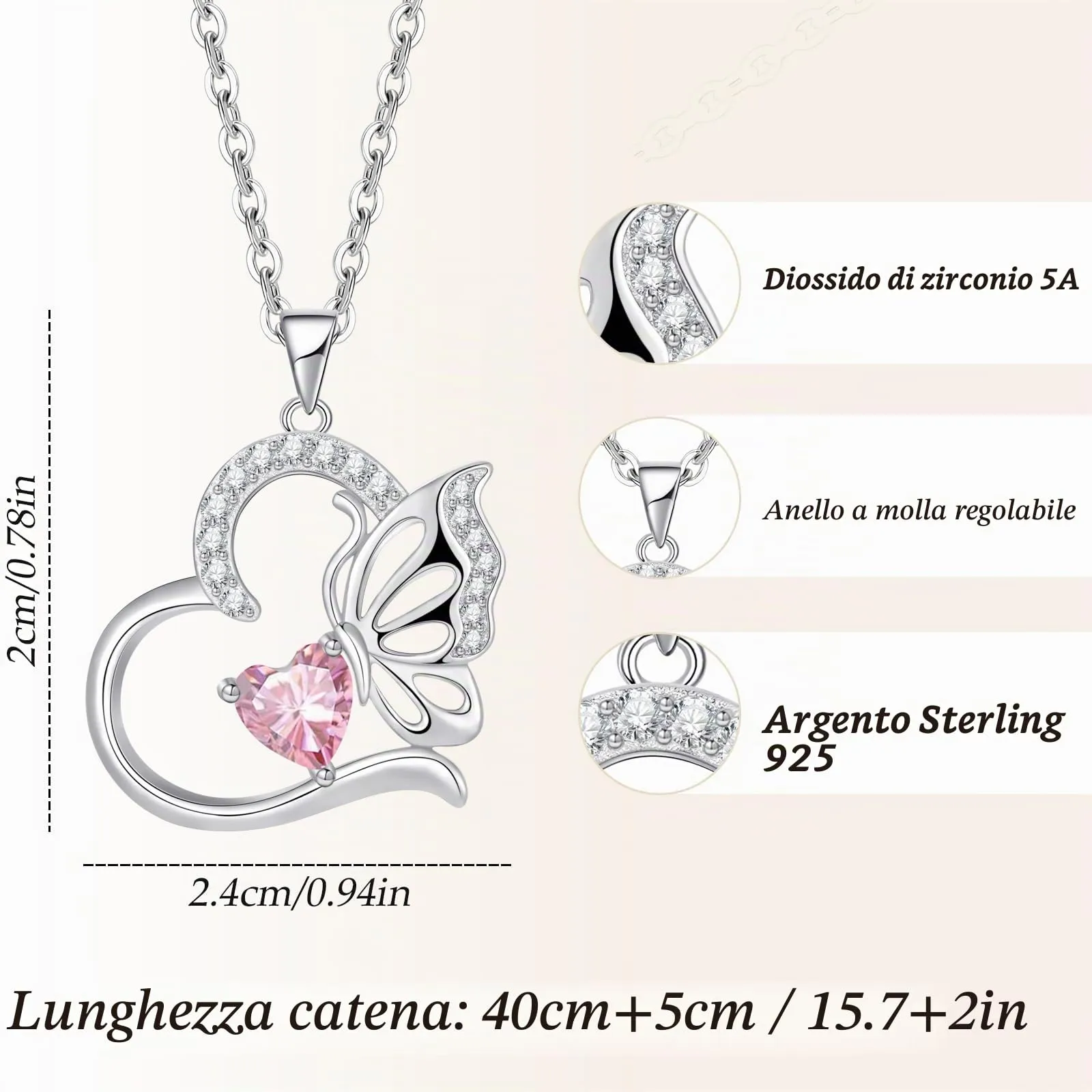 Collana Donna Argento 925 Collana Cuore Farfalla Ottobre Birthstone Necklace Idee Regalo Gioielli Donna per Mogile/Sorella/Amiche Regali Anniversario Compleanno Festa della Mamma Valentin’s Day - immagine 2