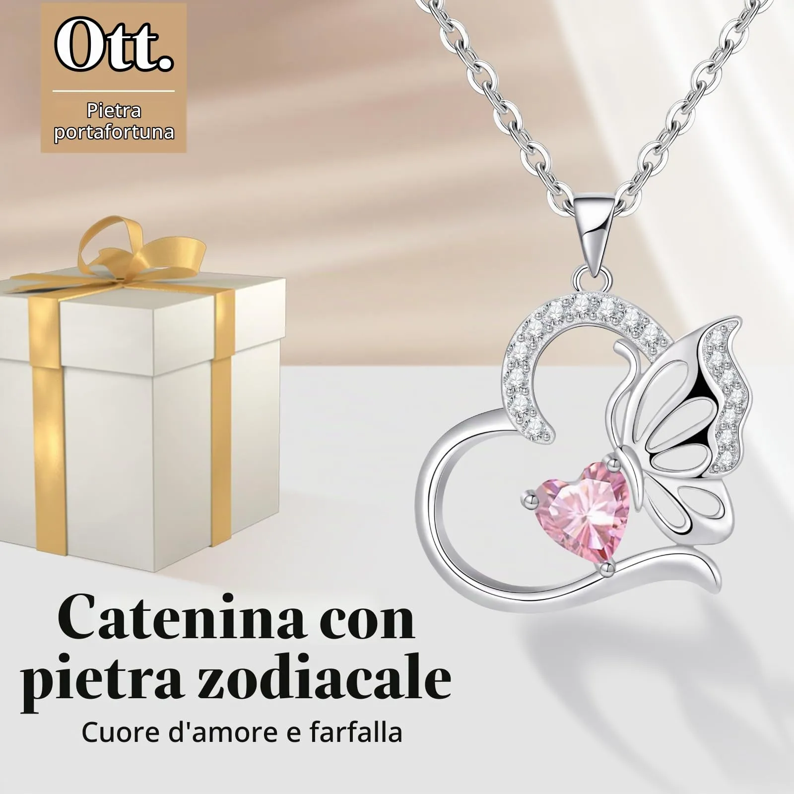 Collana Donna Argento 925 Collana Cuore Farfalla Ottobre Birthstone Necklace Idee Regalo Gioielli Donna per Mogile/Sorella/Amiche Regali Anniversario Compleanno Festa della Mamma Valentin’s Day - immagine 4