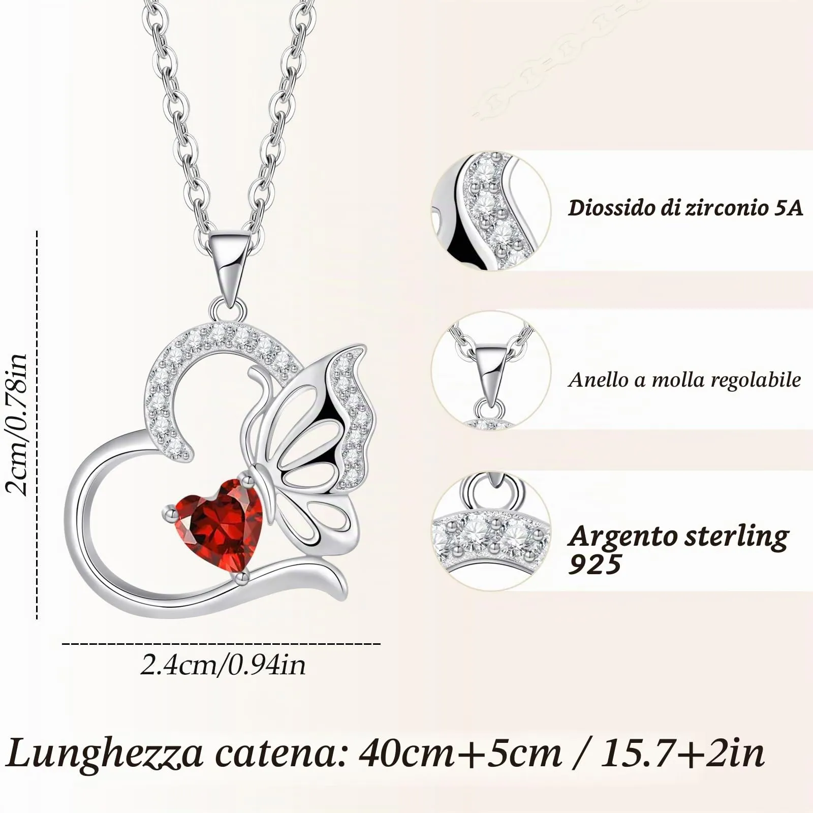 Collana Donna Argento 925 Collana Cuore Farfalla Gennaio Birthstone Necklace Idee Regalo Gioielli Donna per Mogile/Sorella/Amiche Regali Anniversario Compleanno Festa della Mamma Valentin’s Day - immagine 6