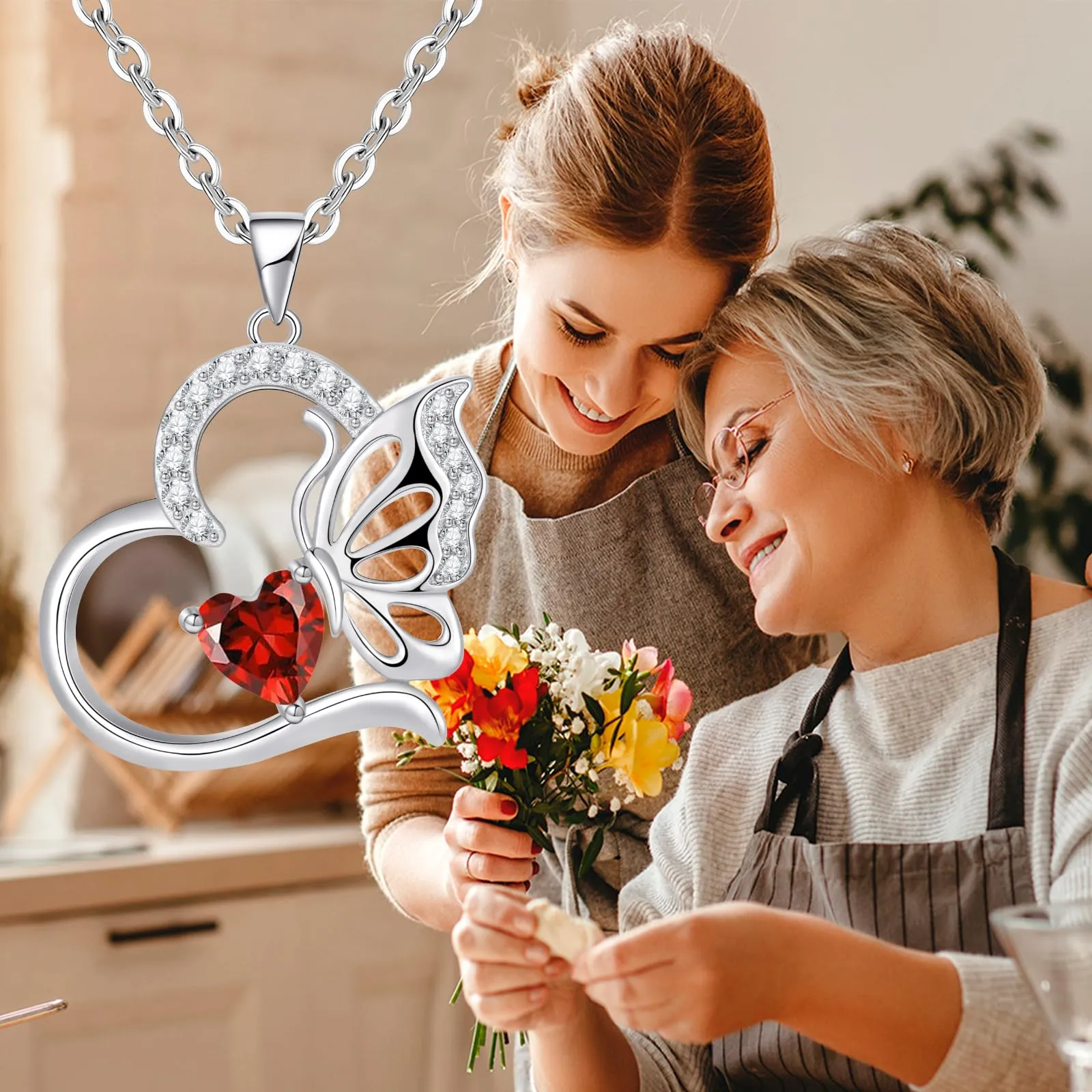 Collana Donna Argento 925 Collana Cuore Farfalla Gennaio Birthstone Necklace Idee Regalo Gioielli Donna per Mogile/Sorella/Amiche Regali Anniversario Compleanno Festa della Mamma Valentin’s Day - immagine 8