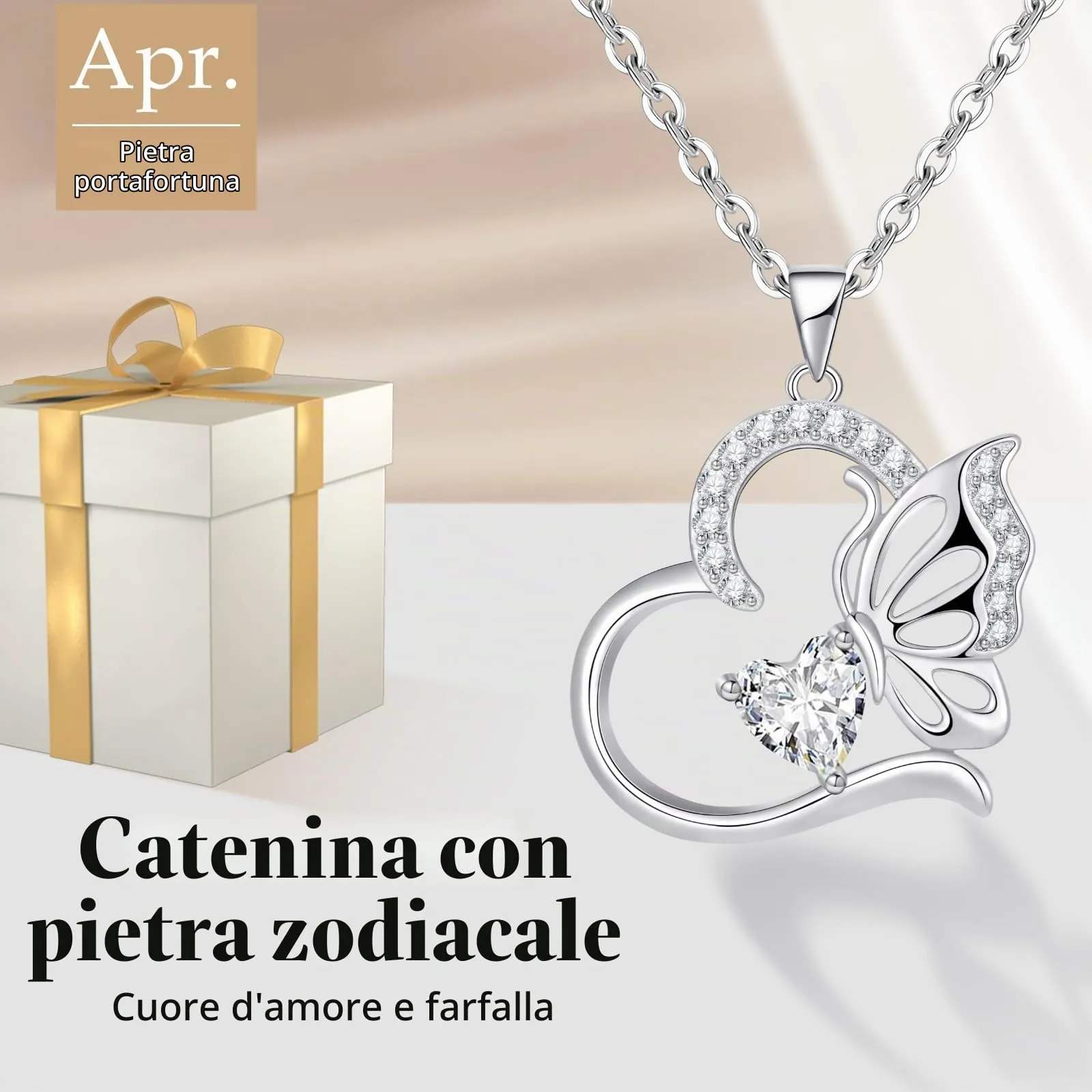Collana Donna Argento 925 Collana Cuore Farfalla Aprile Birthstone Necklace Idee Regalo Gioielli Donna per Mogile/Sorella/Amiche Regali Anniversario Compleanno Festa della Mamma Valentin’s Day - immagine 5