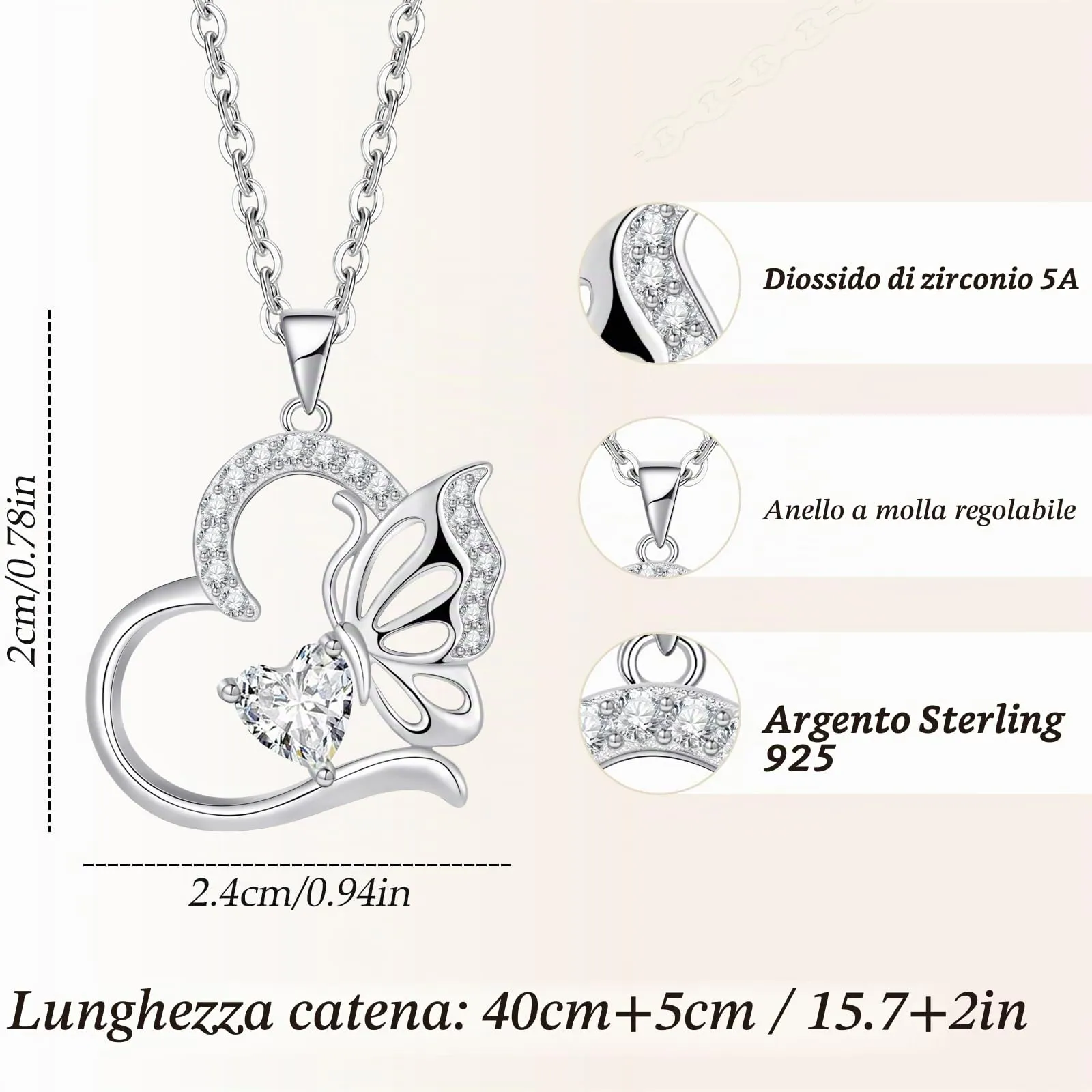Collana Donna Argento 925 Collana Cuore Farfalla Aprile Birthstone Necklace Idee Regalo Gioielli Donna per Mogile/Sorella/Amiche Regali Anniversario Compleanno Festa della Mamma Valentin’s Day - immagine 6