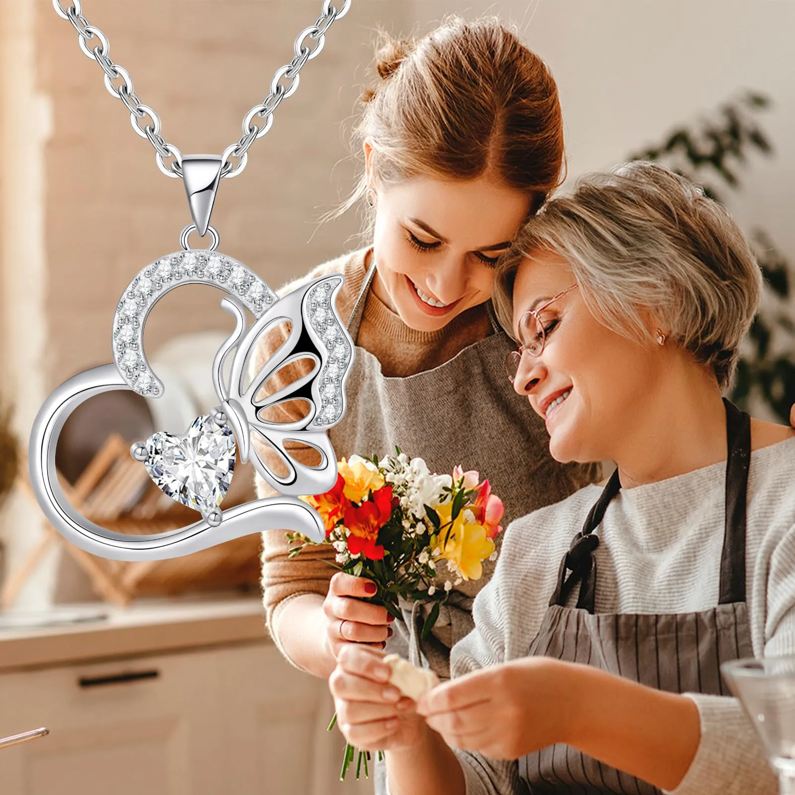 Collana Donna Argento 925 Collana Cuore Farfalla Aprile Birthstone Necklace Idee Regalo Gioielli Donna per Mogile/Sorella/Amiche Regali Anniversario Compleanno Festa della Mamma Valentin’s Day - immagine 8