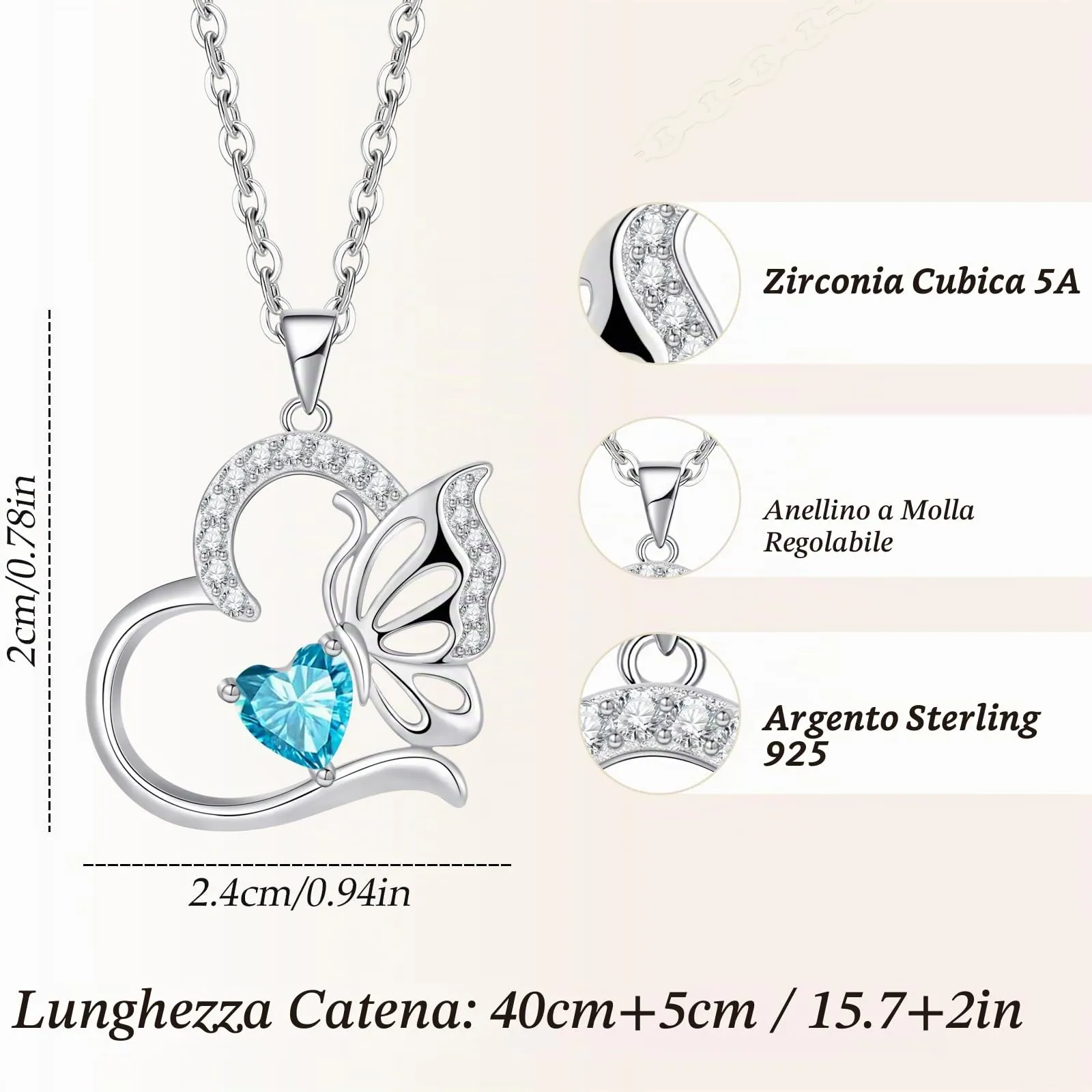 Collana Donna Argento 925 Collana Cuore Farfalla dicembre Birthstone Necklace Idee Regalo Gioielli Donna per Mogile/Sorella/Amiche Regali Anniversario Compleanno Festa della Mamma Valentin’s Day - immagine 6