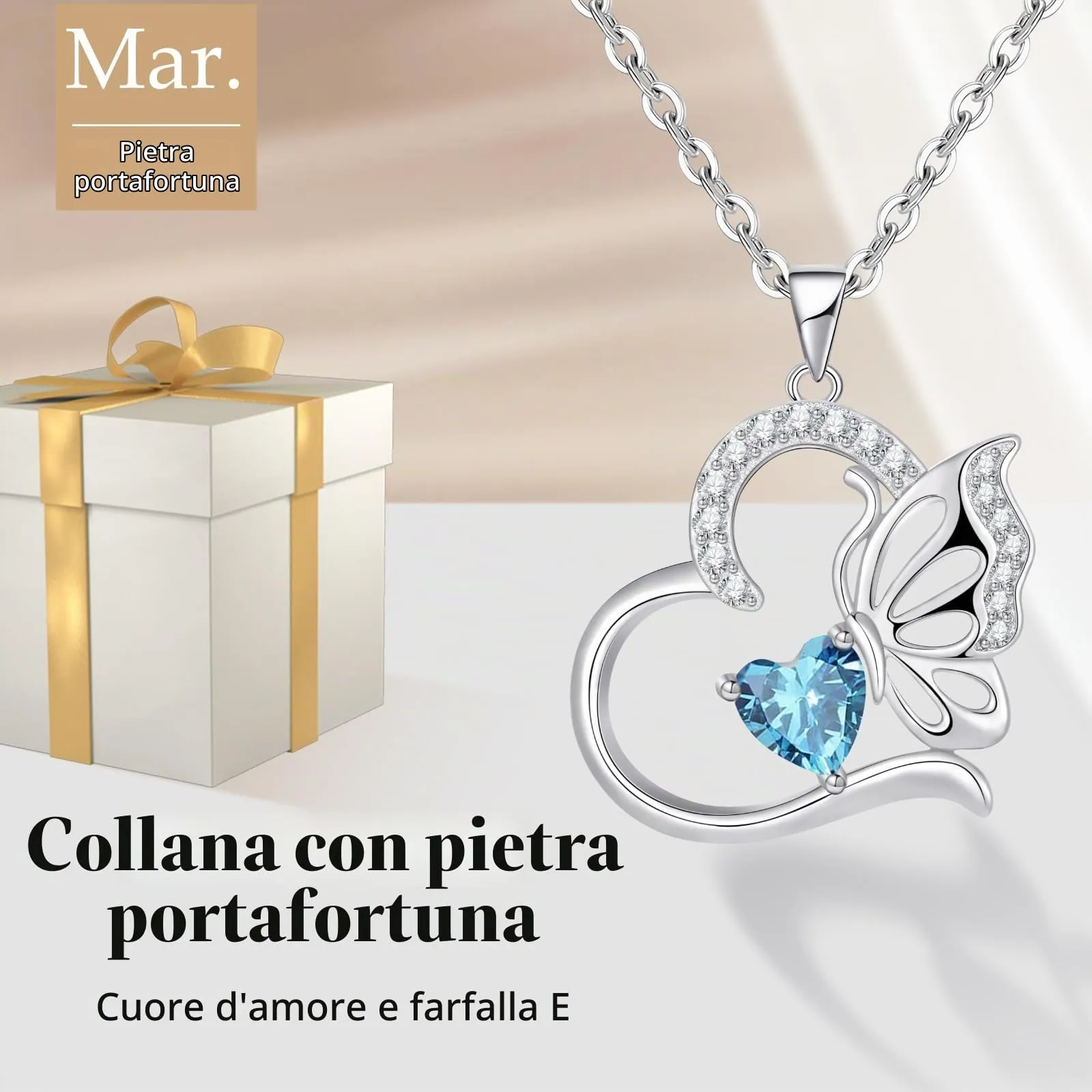 Collana Donna Argento 925 Collana Cuore Farfalla Marzo Birthstone Necklace Idee Regalo Gioielli Donna per Mogile/Sorella/Amiche Regali Anniversario Compleanno Festa della Mamma Valentin’s Day - immagine 4