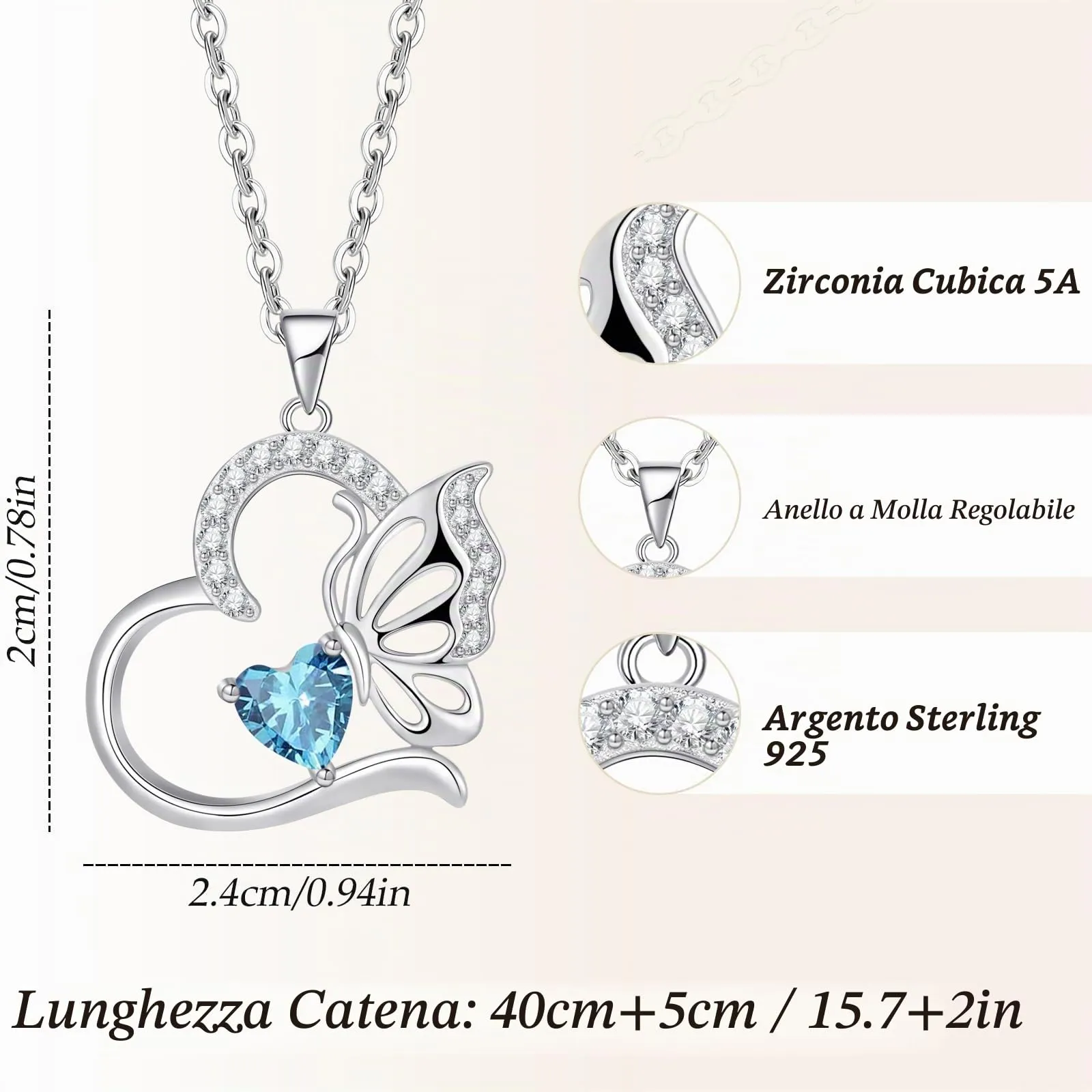 Collana Donna Argento 925 Collana Cuore Farfalla Marzo Birthstone Necklace Idee Regalo Gioielli Donna per Mogile/Sorella/Amiche Regali Anniversario Compleanno Festa della Mamma Valentin’s Day - immagine 6