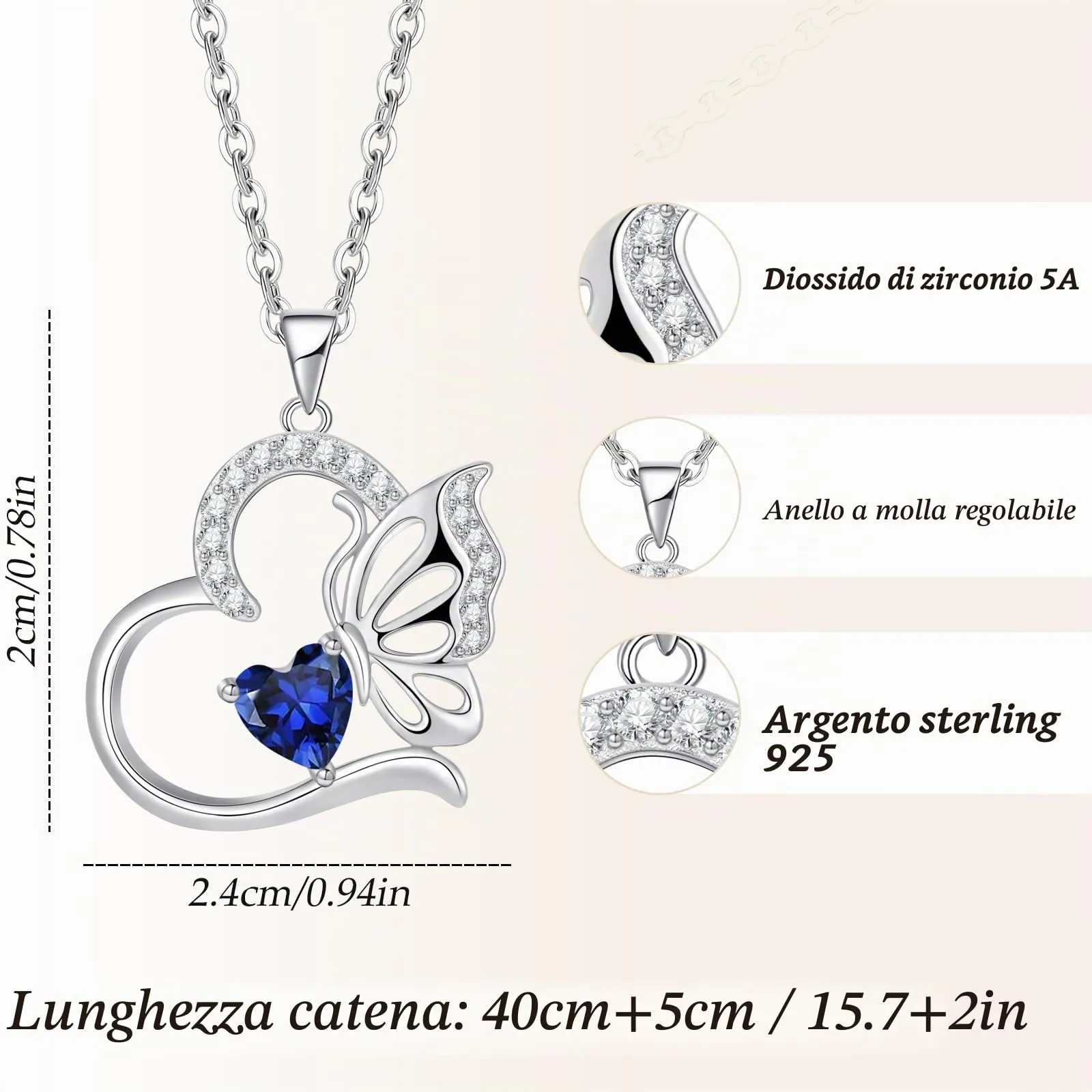 Collana Donna Argento 925 Collana Cuore Farfalla Settembre Birthstone Necklace Idee Regalo Gioielli Donna Regali Anniversario Compleanno Festa della Mamma Valentin’s Day - immagine 2